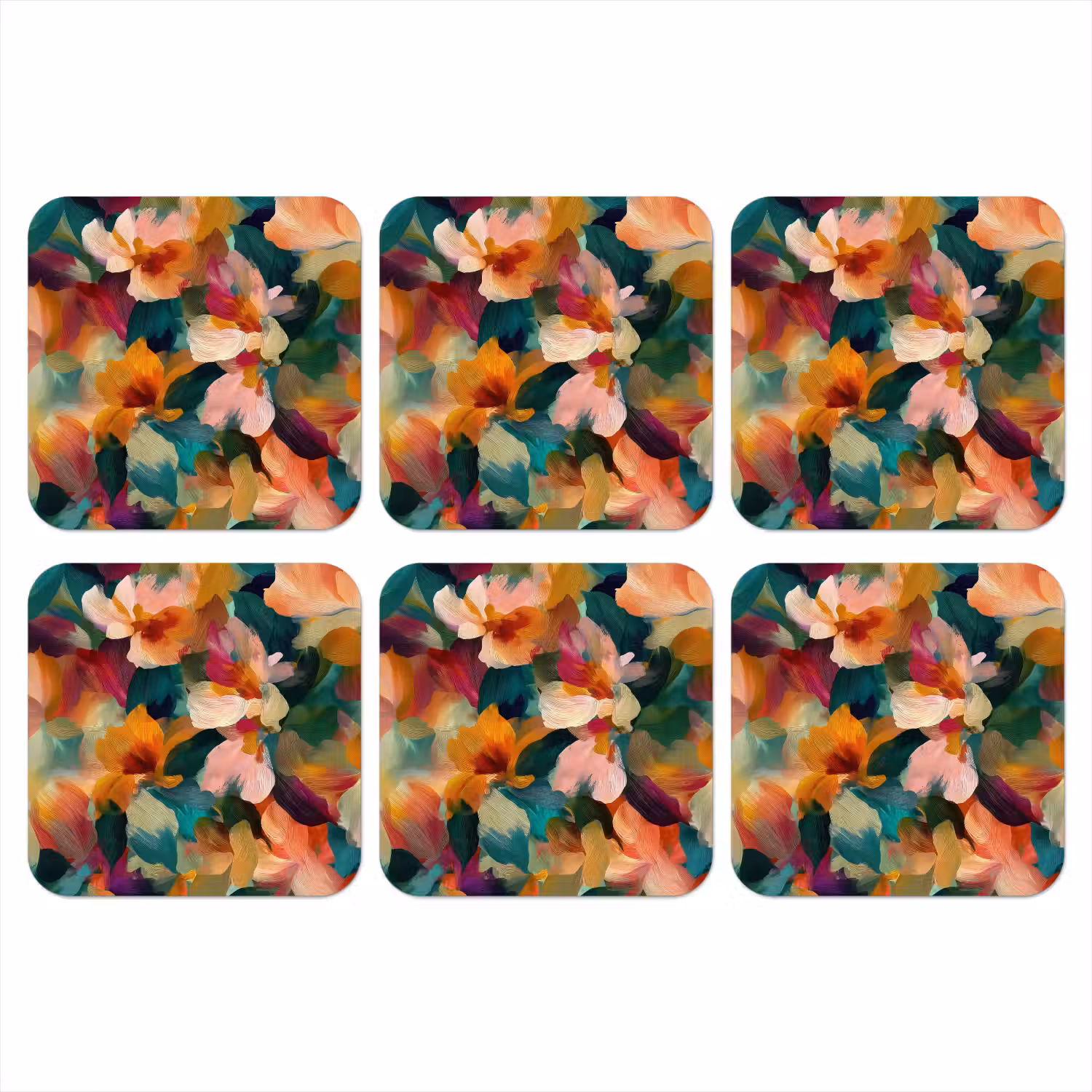 Harmonieus - Abstracte bloemen - Warme tinten onderzetter kurk middel -3d