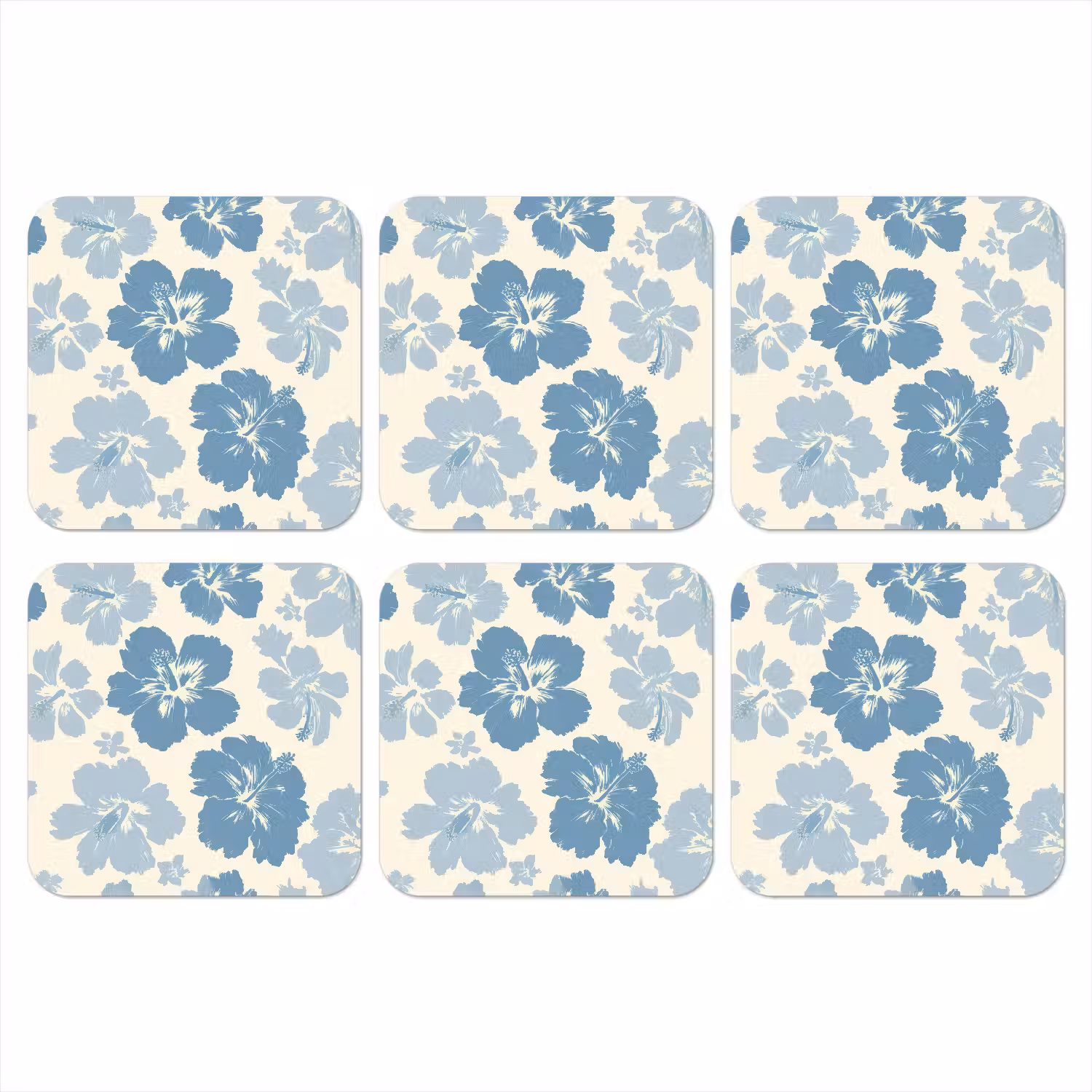 Hibiscusbloemen - Blauw - Patroon - Tropisch onderzetter kurk middel -3d