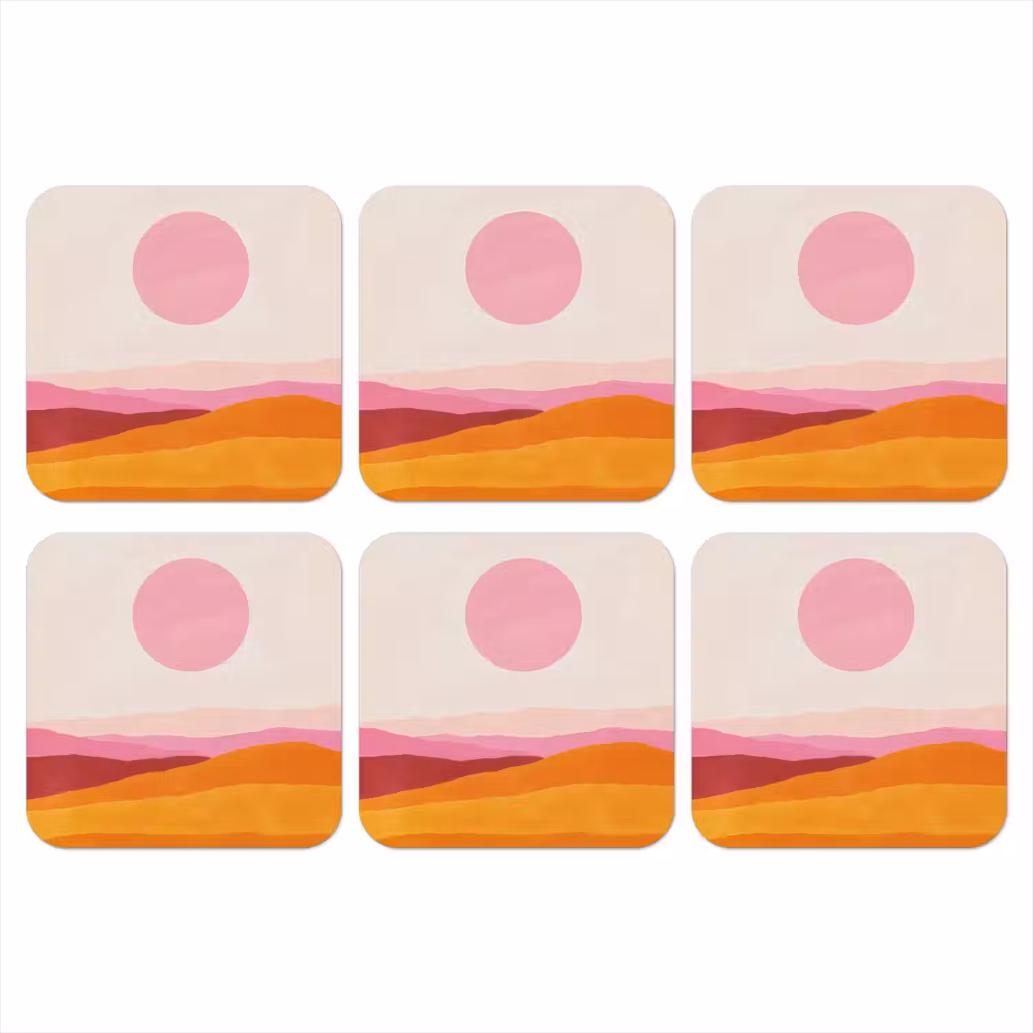 Heuvels - Oranje - Zon - Abstract onderzetter kurk middel -3d