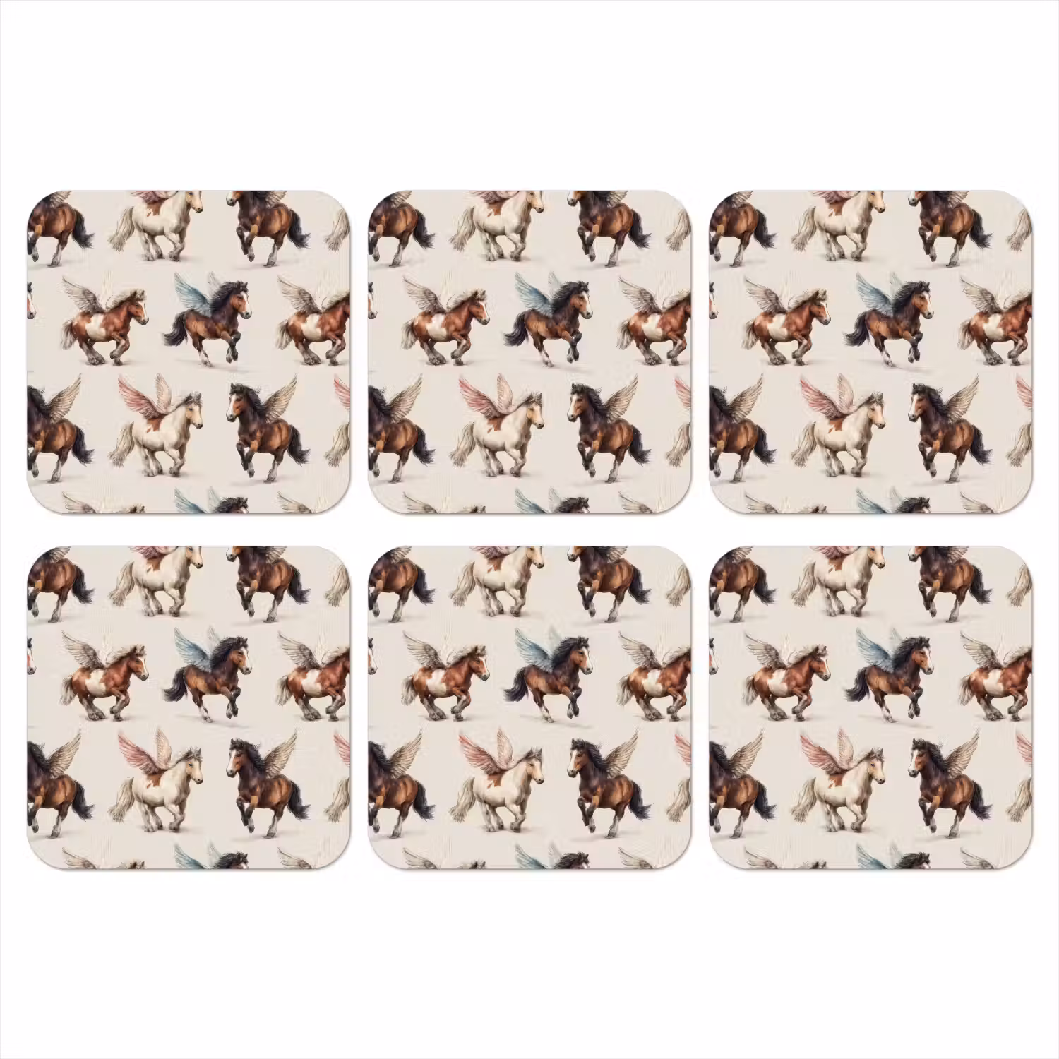 Paarden - Vleugels - Kleurrijk onderzetter kurk middel 366 -3d