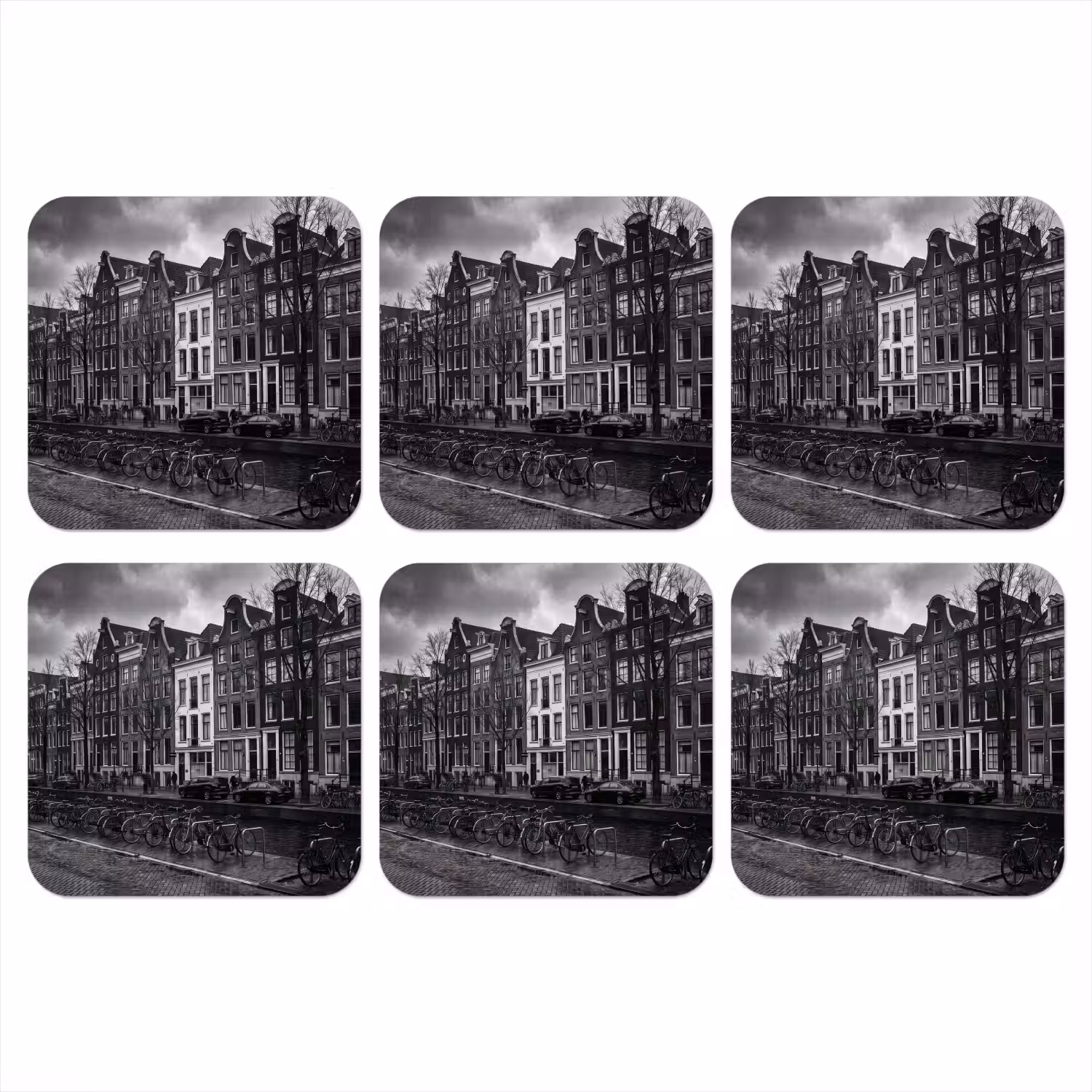 Huis - Gracht - Amsterdam - Architectuur - Zwart-wit onderzetter kurk middel -3d