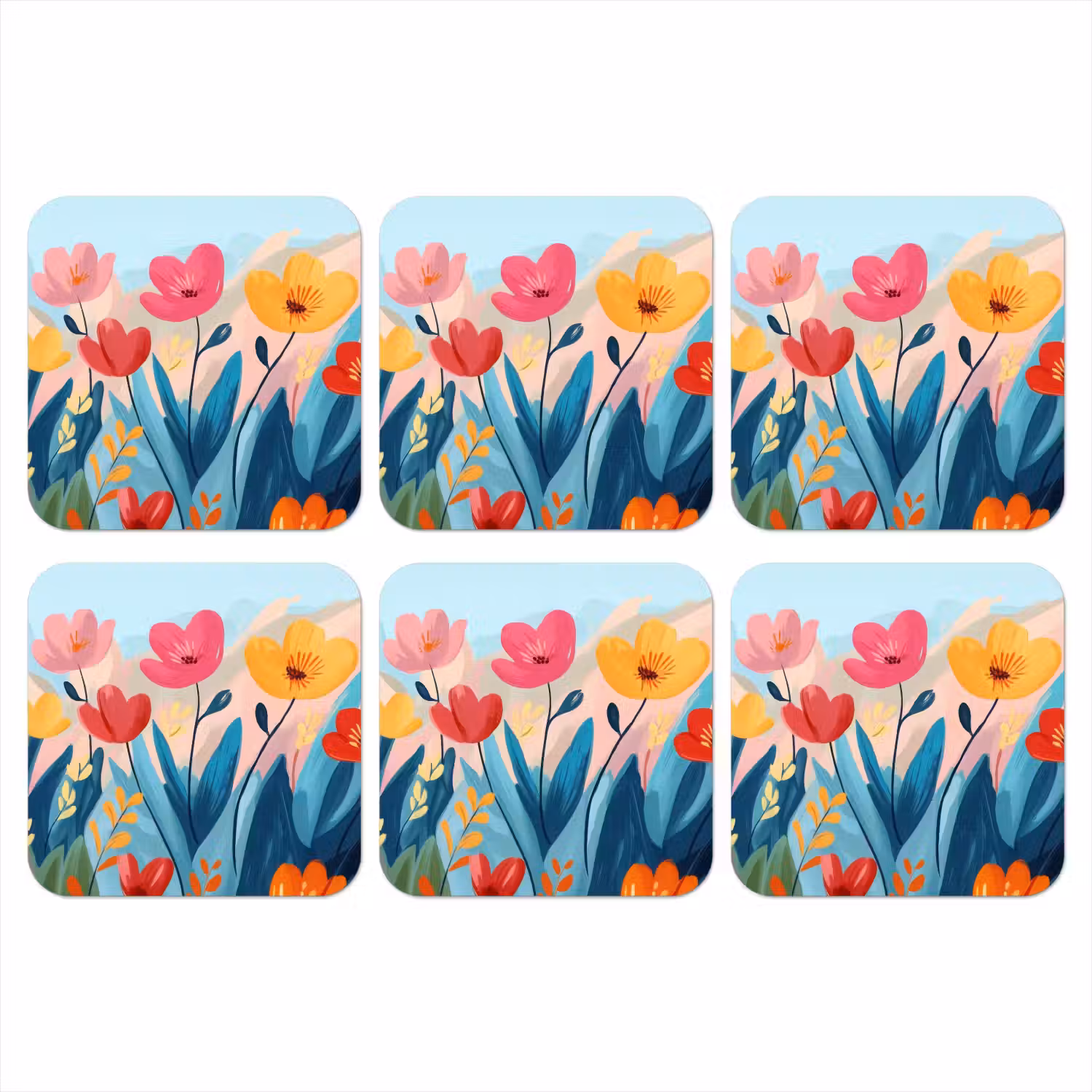 Illustratie - Bloemen - Kleurrijk onderzetter kurk middel -3d