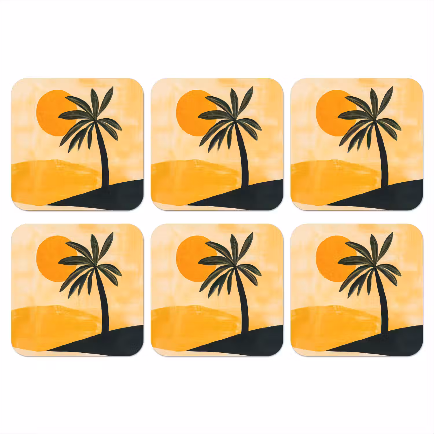 Illustratie - Palmboom - Zon - Heuvels onderzetter kurk middel -3d