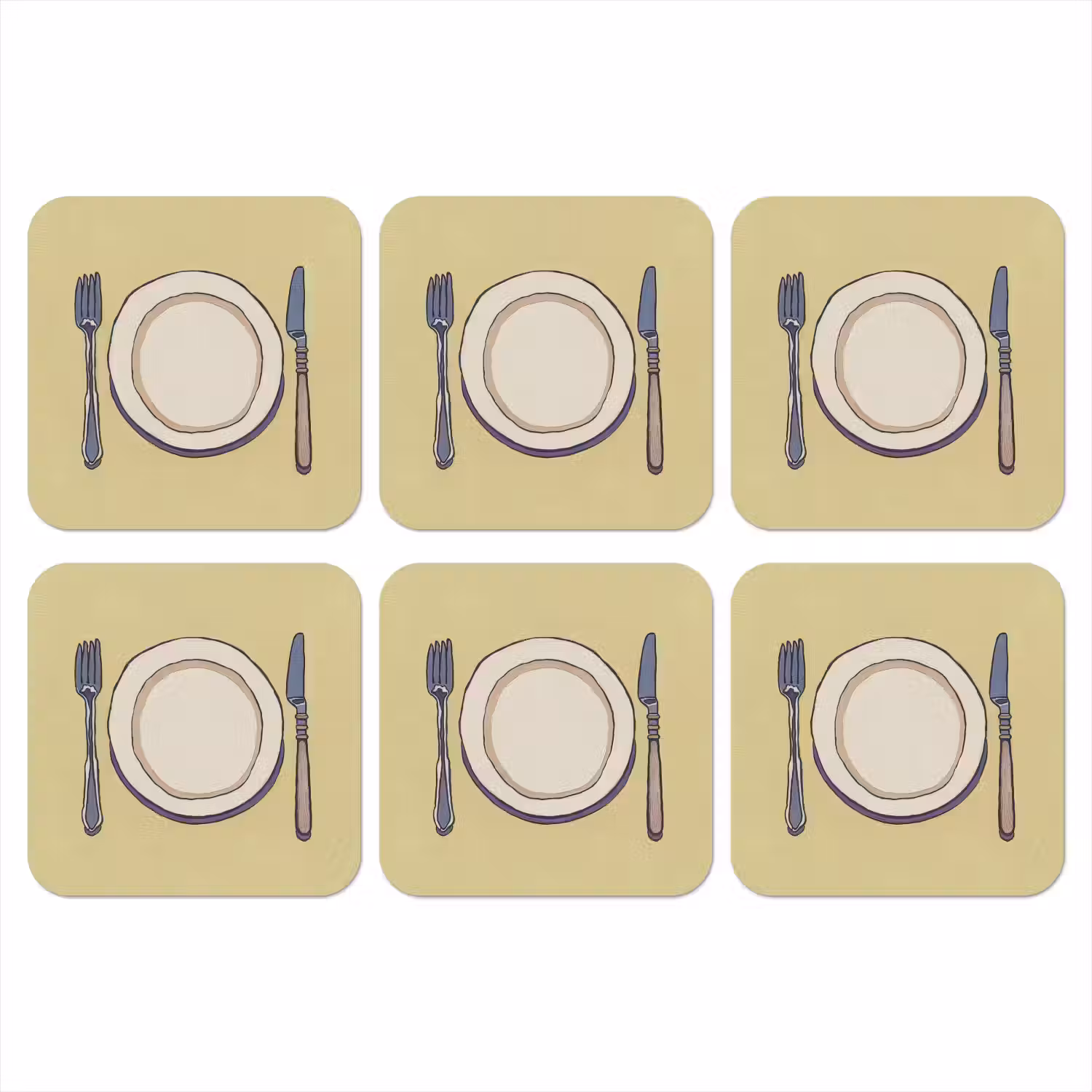 Illustratie - Bord - Bestek - Beige onderzetter kurk middel -3d