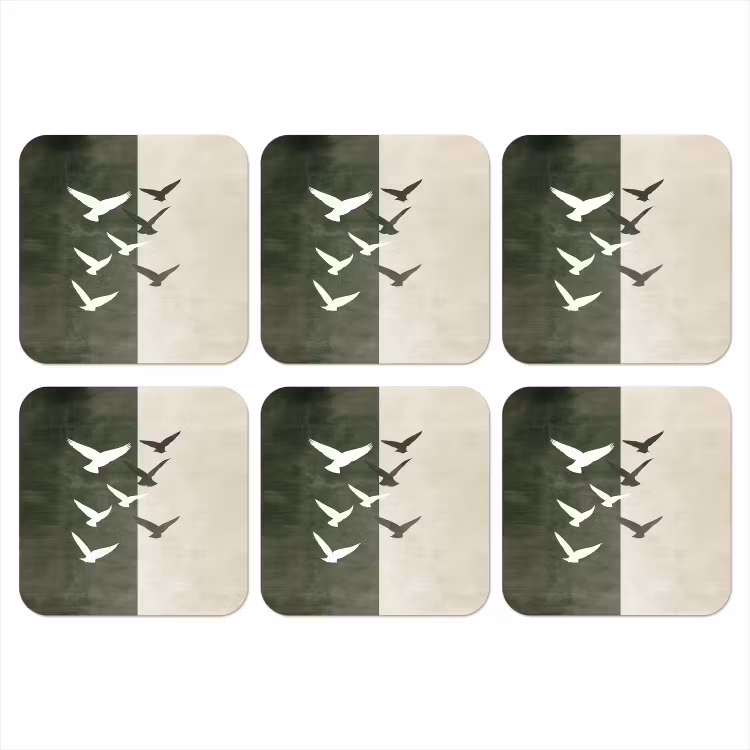 Japandi - Vogel - Groen onderzetter kurk middel -3d