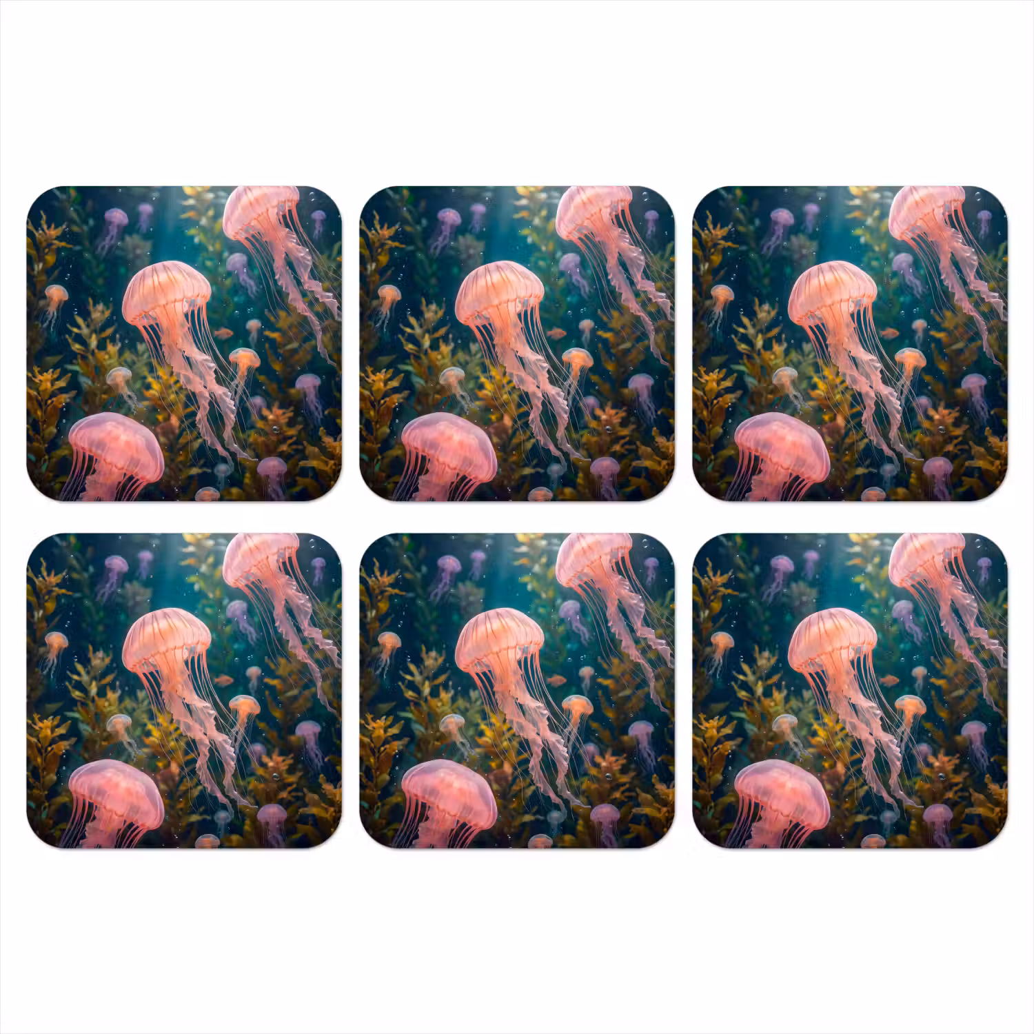 Kwal - Roze - Onderwater - Zeeleven - Dieren onderzetter kurk middel -3d