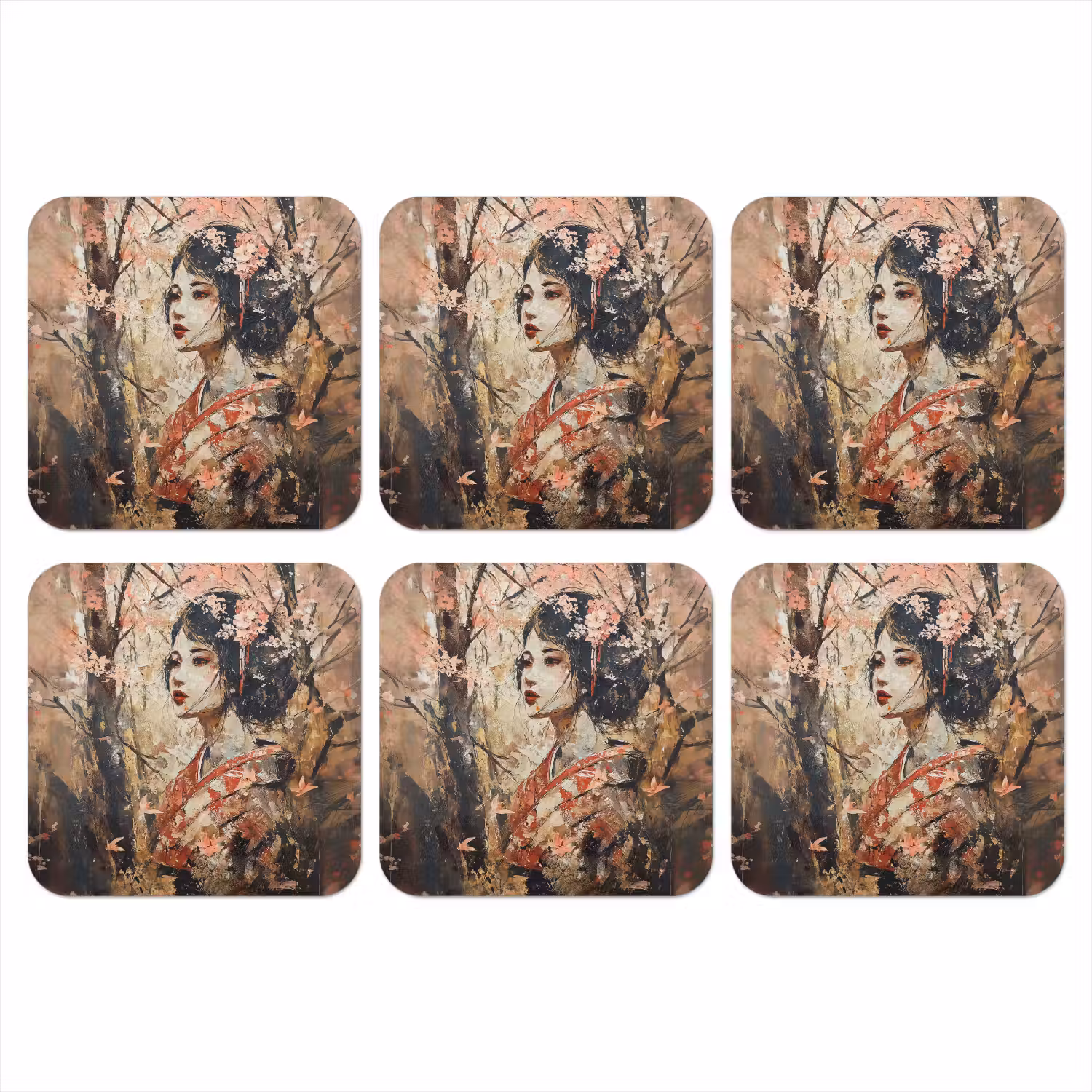 Kimono - Vrouw - kersenbomen onderzetter kurk middel -3d