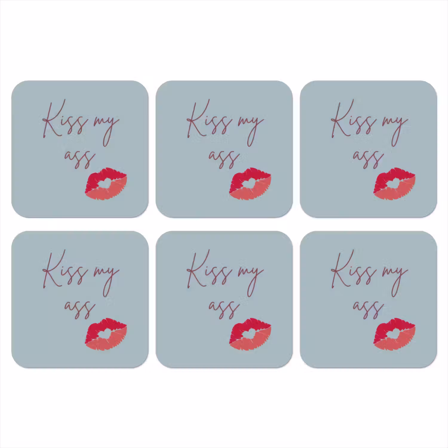 Kiss my ass - Lip - Blauw onderzetter kurk middel -3d