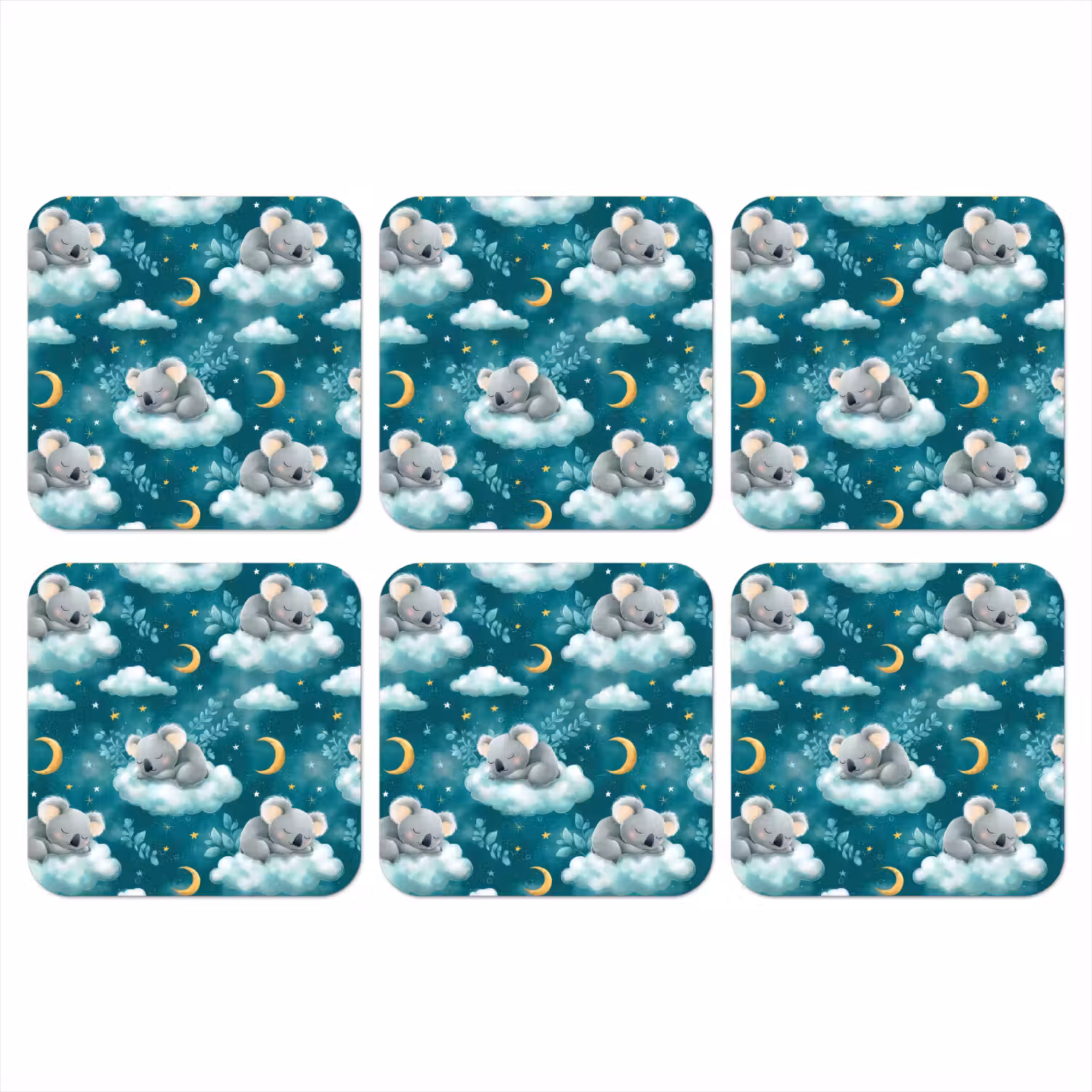 Koala's - Betoverend - Blauw onderzetter kurk middel 366 -3d