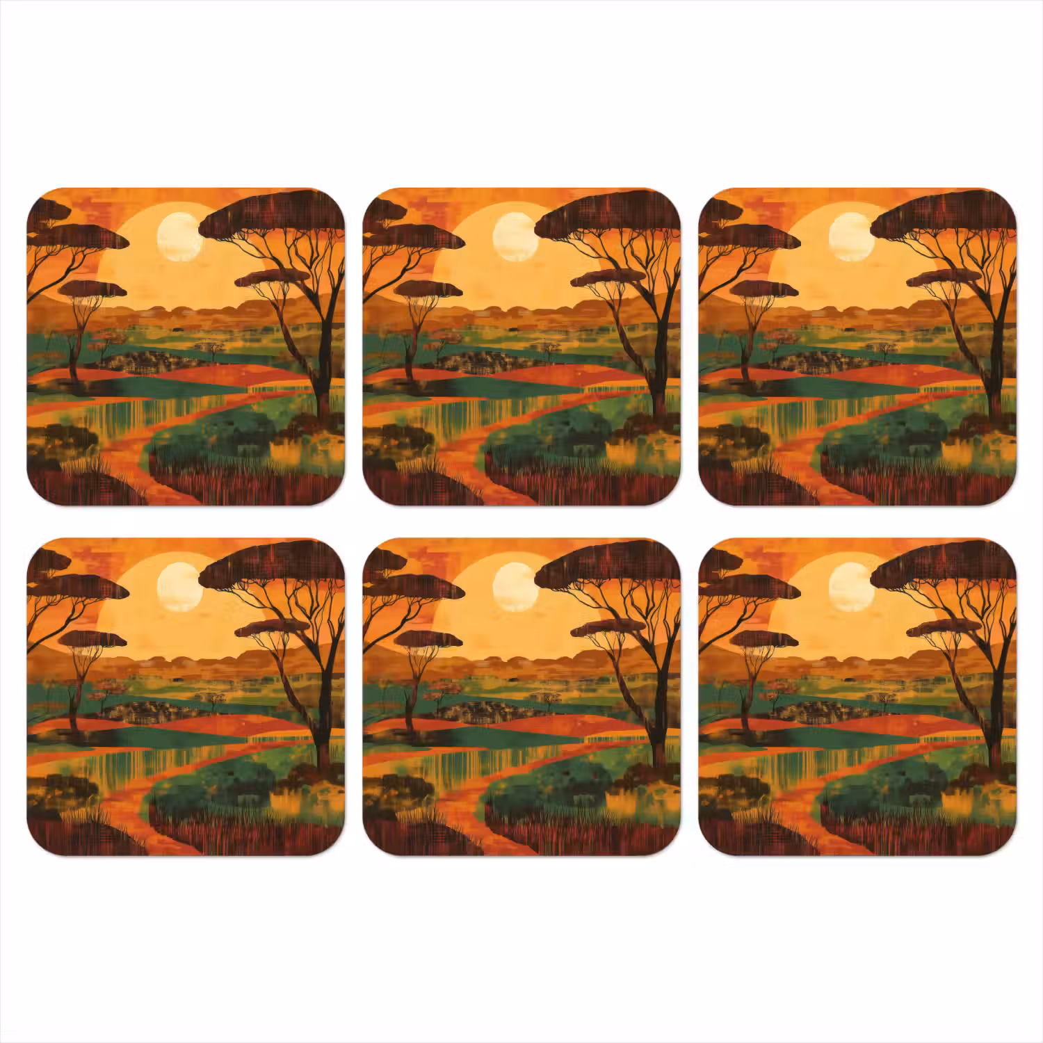 Landschap - Afrikaans - Zon onderzetter kurk middel -3d