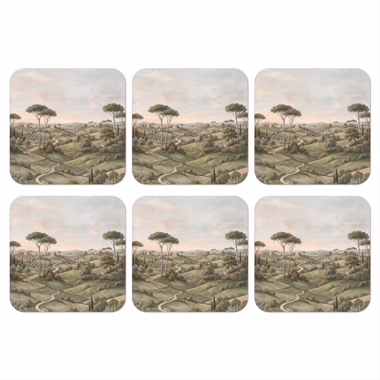 Landschap - Heuvels - Zandpad - Groen onderzetter kurk middel -3d