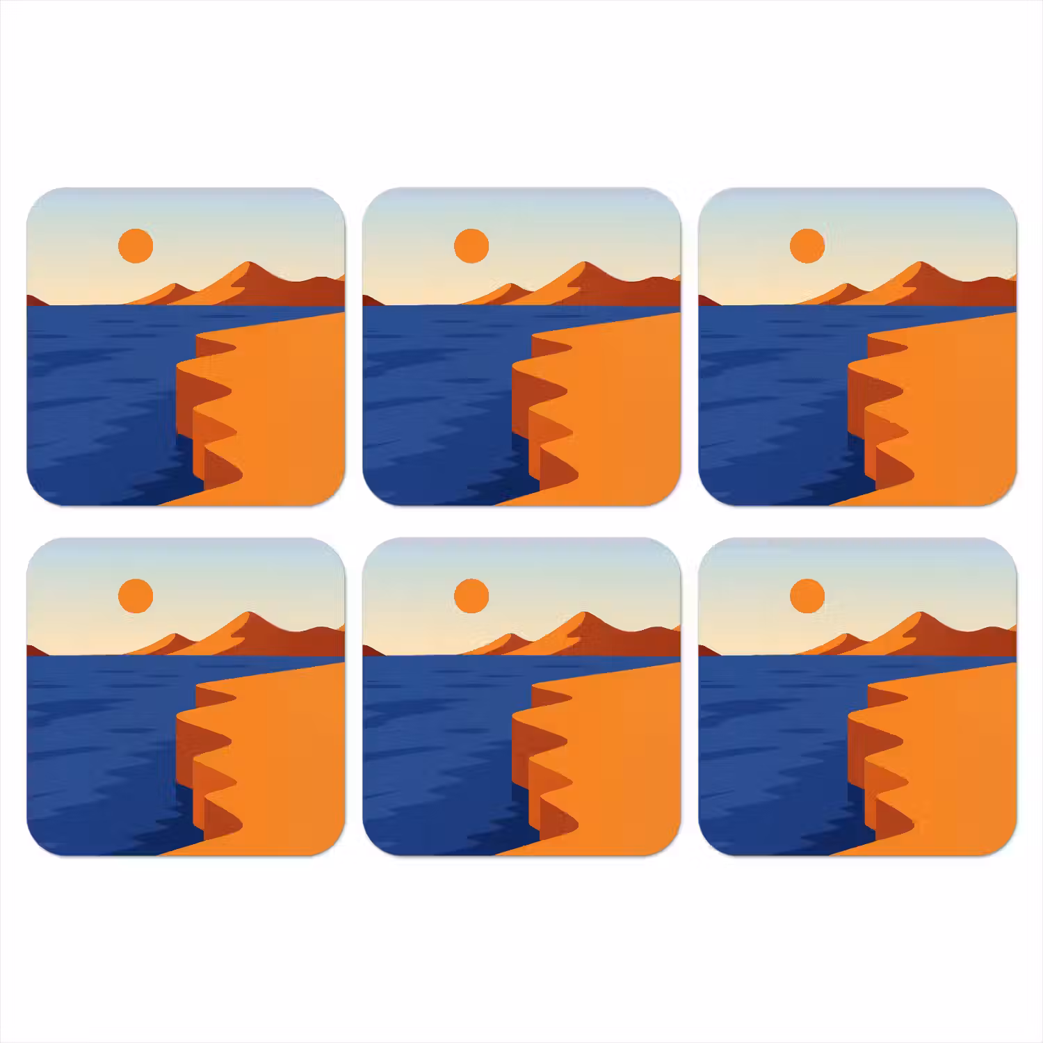 Landschap - Bergen - Zon - Zee onderzetter kurk middel -3d