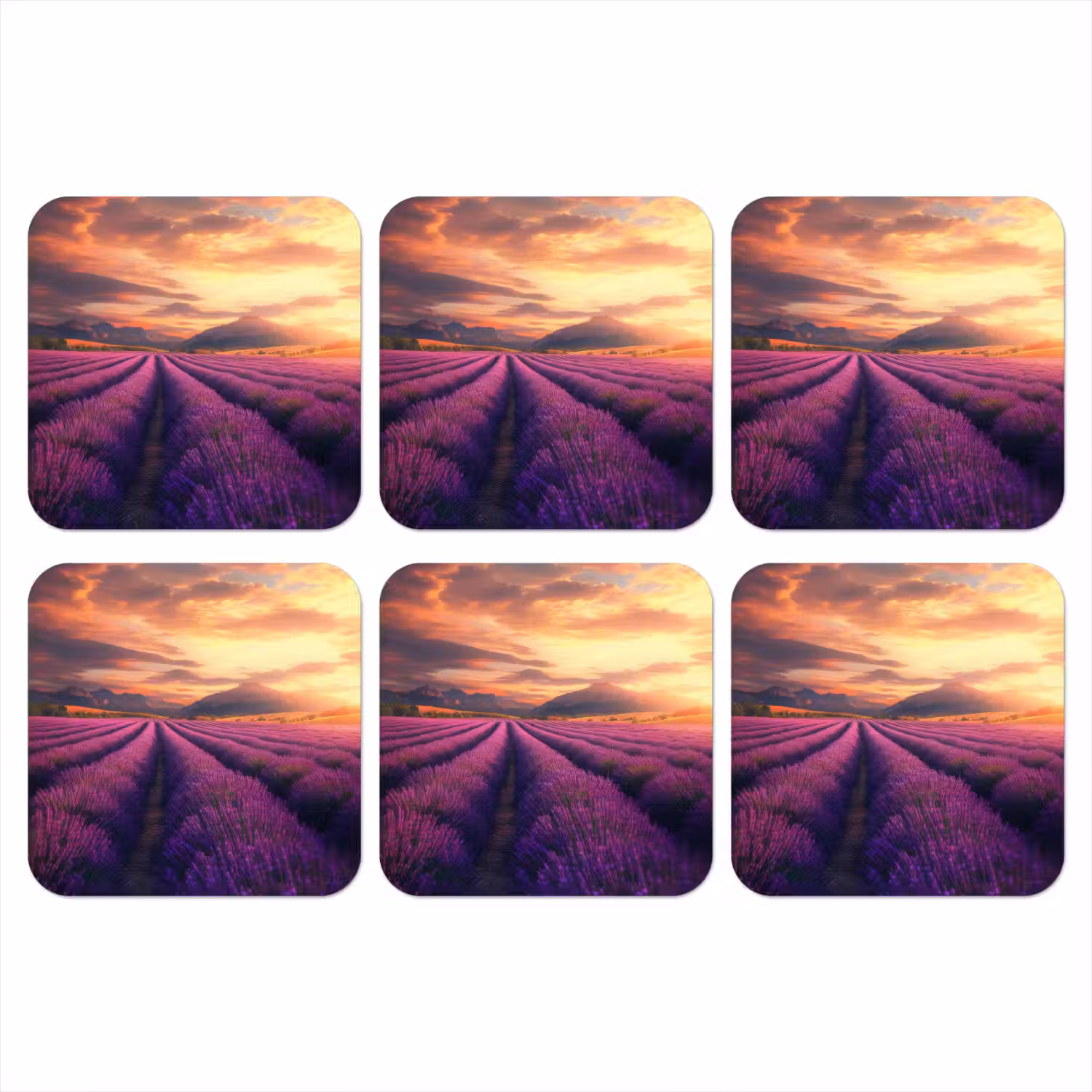 Lavendelveld - Zonsondergang - Paars onderzetter kurk middel -3d