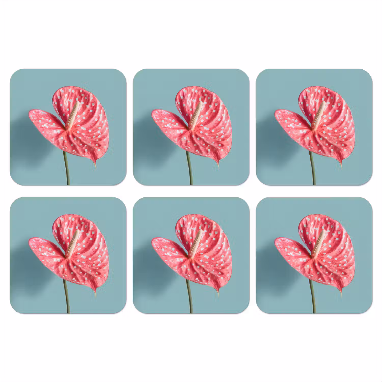Blad - Anthurium - Stippen - Roze onderzetter kurk middel -3d