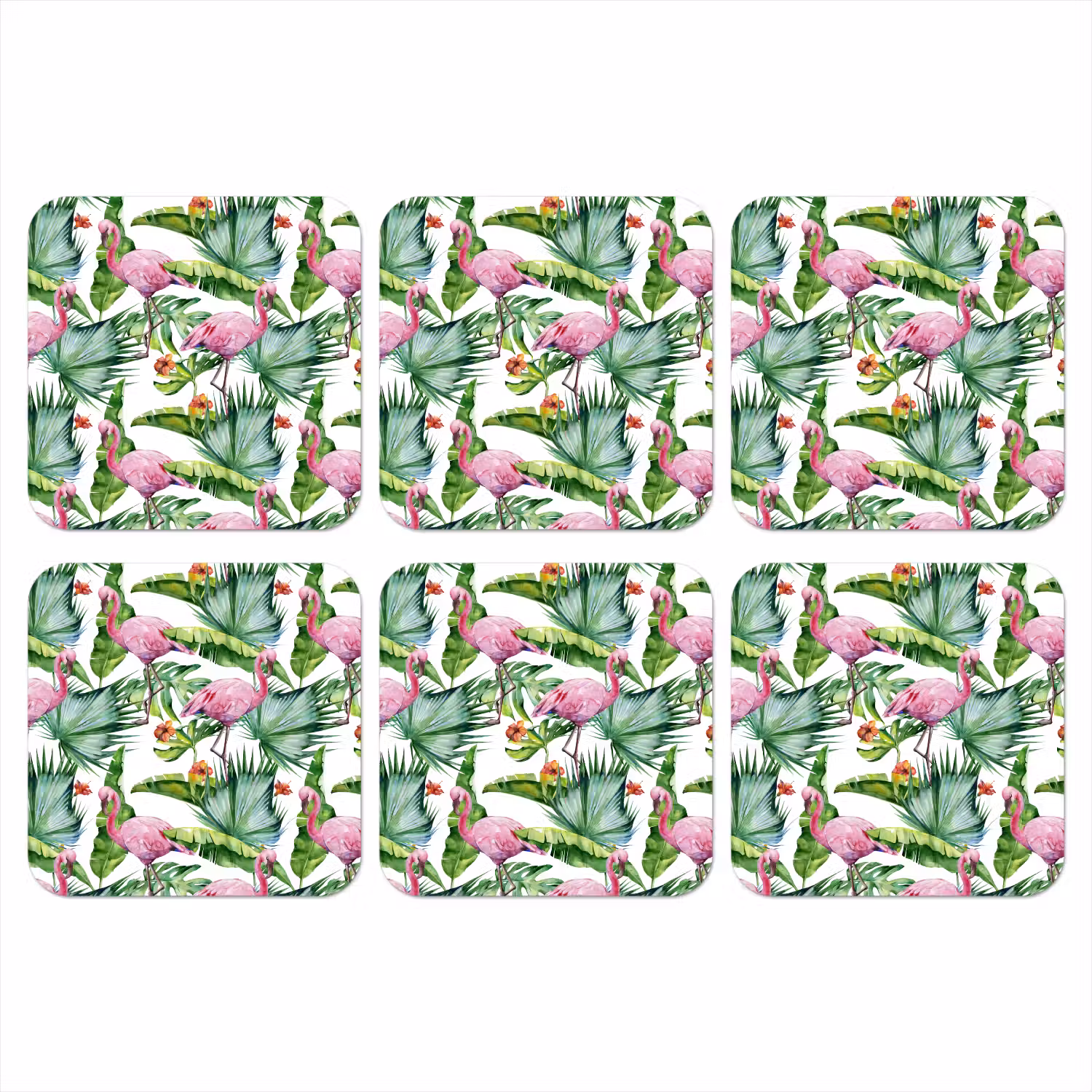 Bladeren - Flamingo - Bloemen - Jungle onderzetter kurk middel -3d