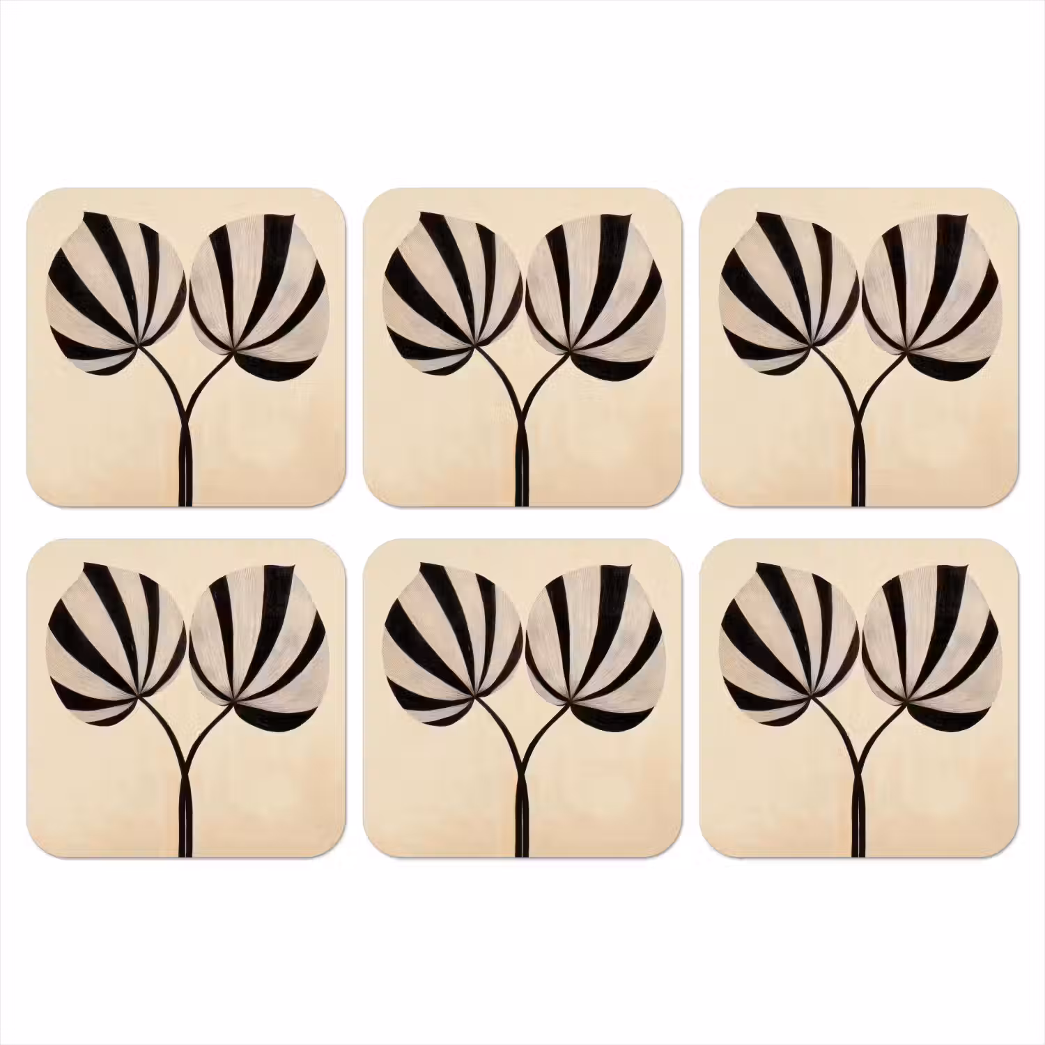 Bladeren - Gestreept - Stengel - Beige onderzetter kurk middel -3d