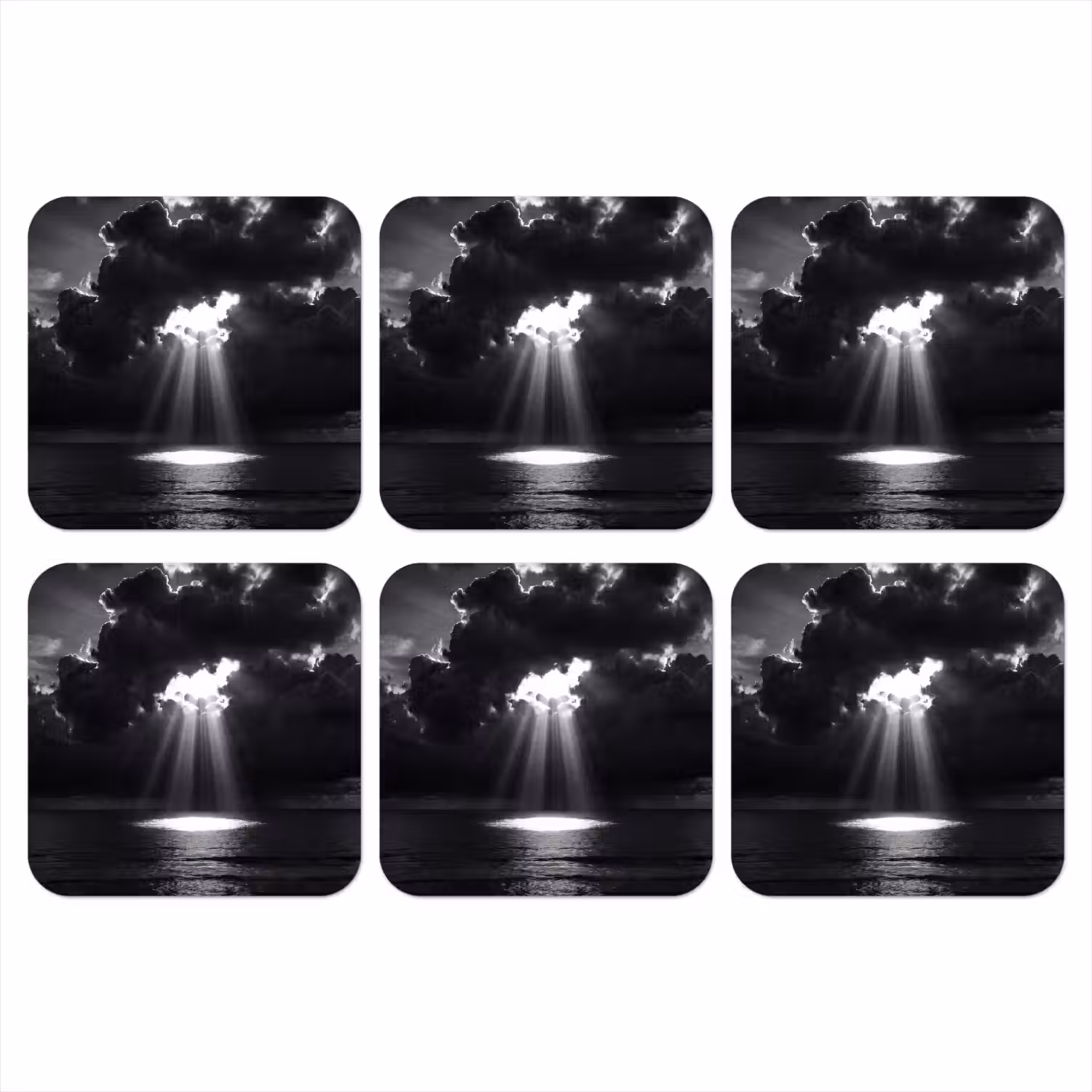 Licht - Wolken - Zee - Zwart-wit - Natuur onderzetter kurk middel -3d