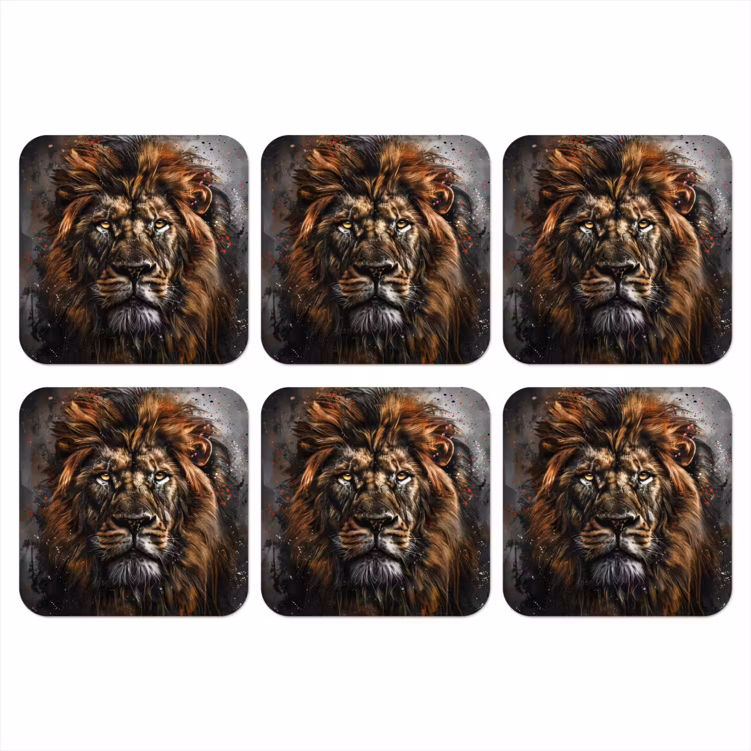 Leeuw - Dieren - Portret - Zwart - Luxe onderzetter kurk middel -3d