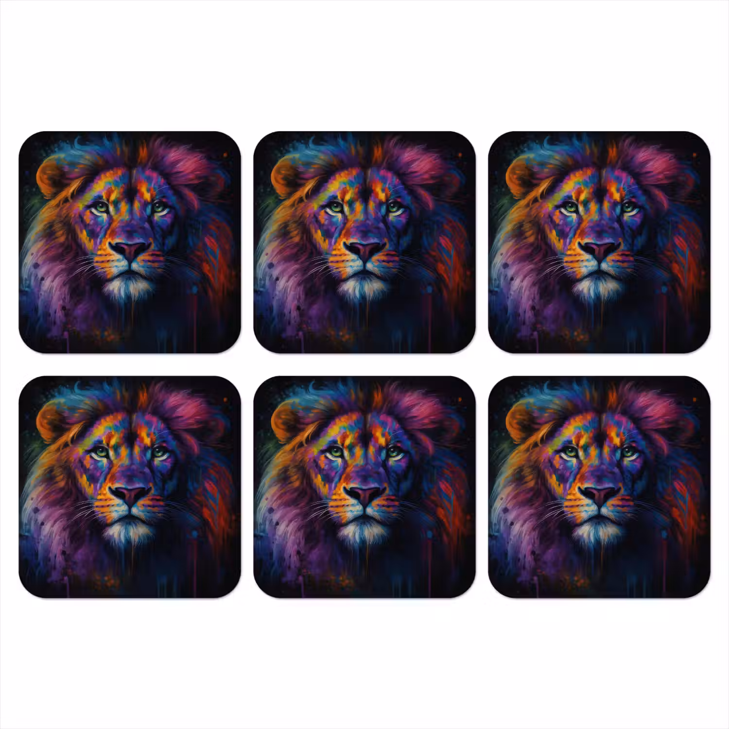 Leeuwenkop - Felgekleurd - Abstract onderzetter kurk middel -3d