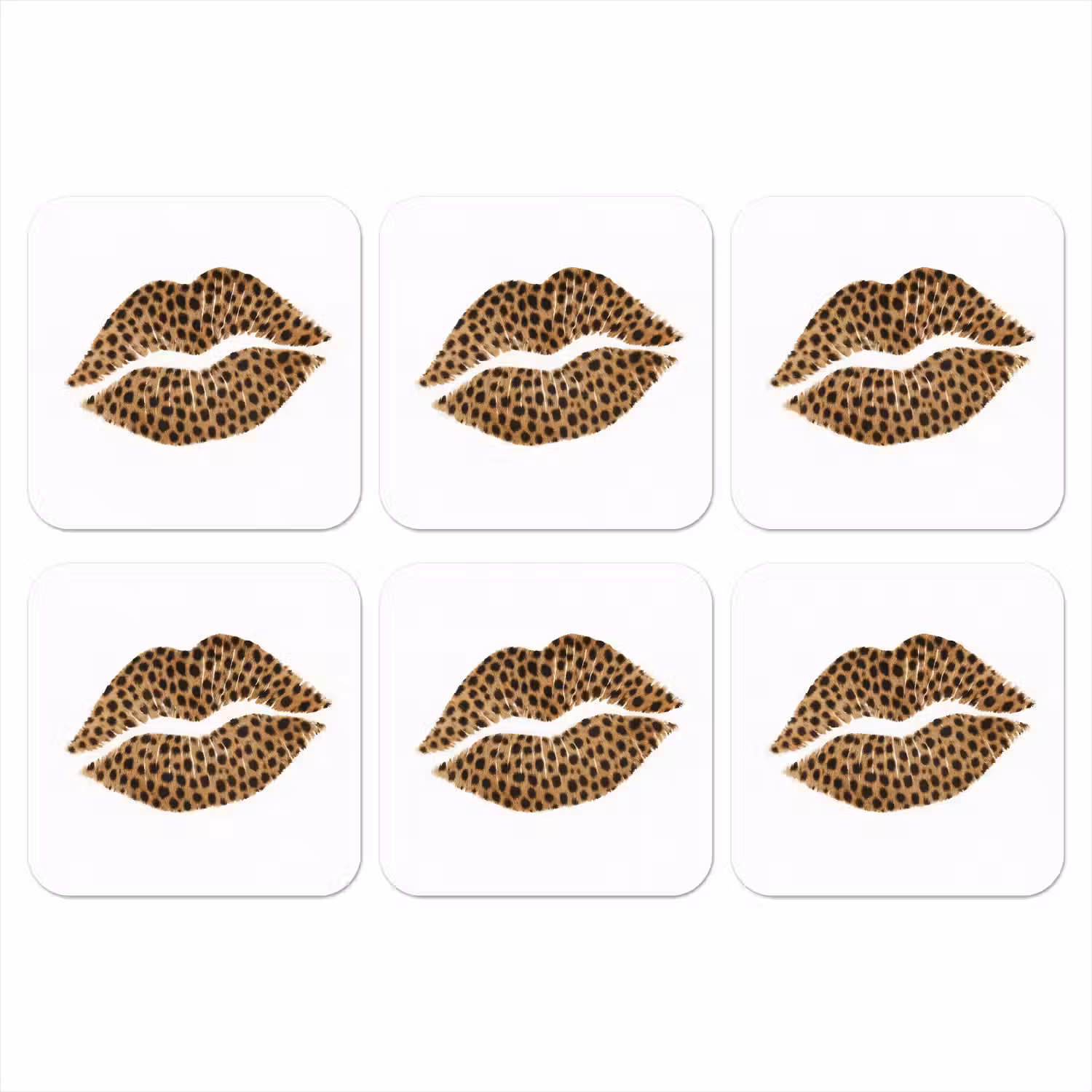 Lip - Panterprint - Minimalistisch - Wit onderzetter kurk middel -3d