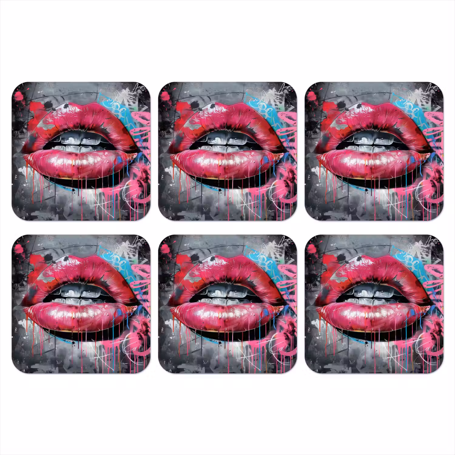 Lippen - Felroze - Graffiti - Verfstrepen onderzetter kurk middel -3d