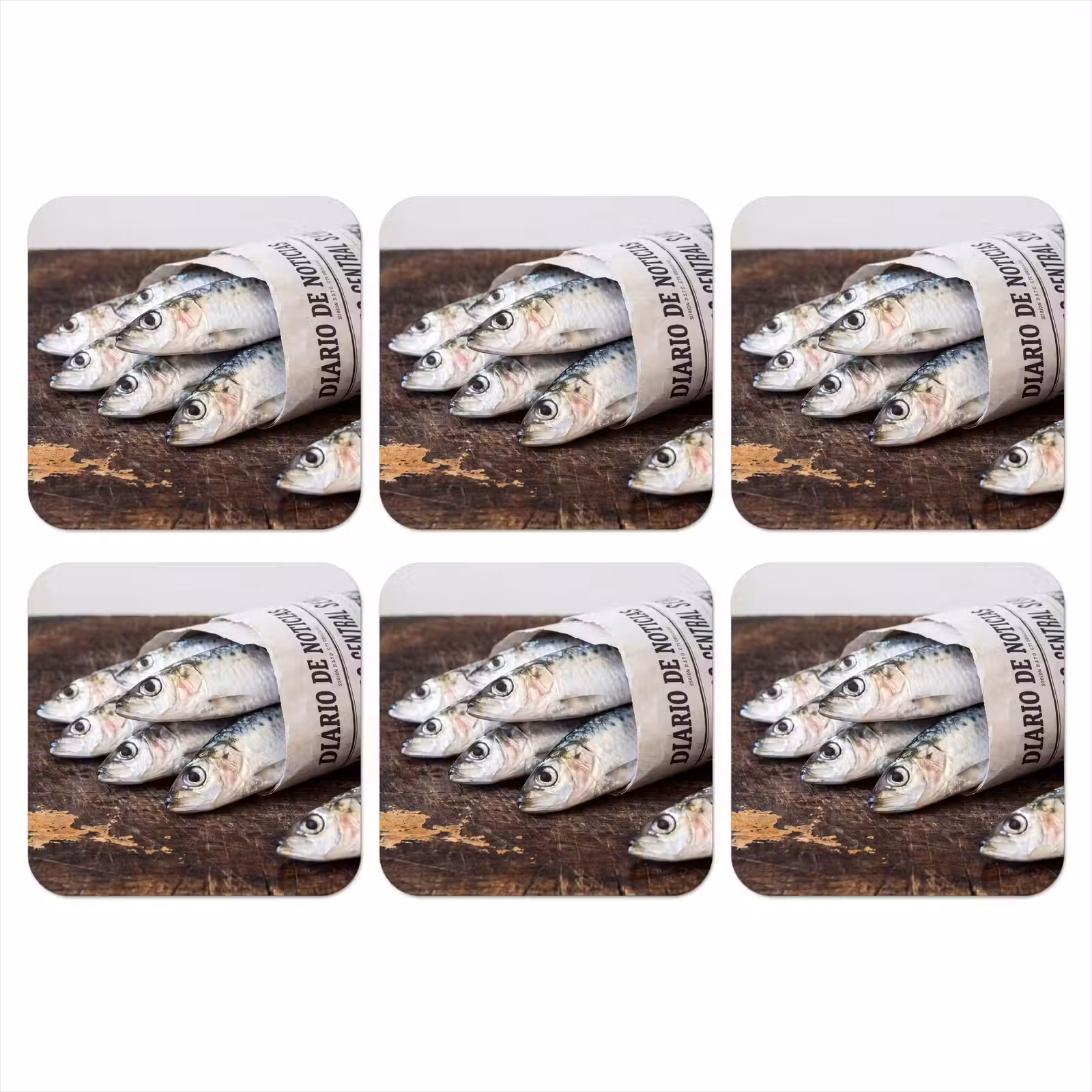 Coaster - Little Sardine - newspaper - cutting board - Sardientje - krant - snijplank onderzetter kurk middel