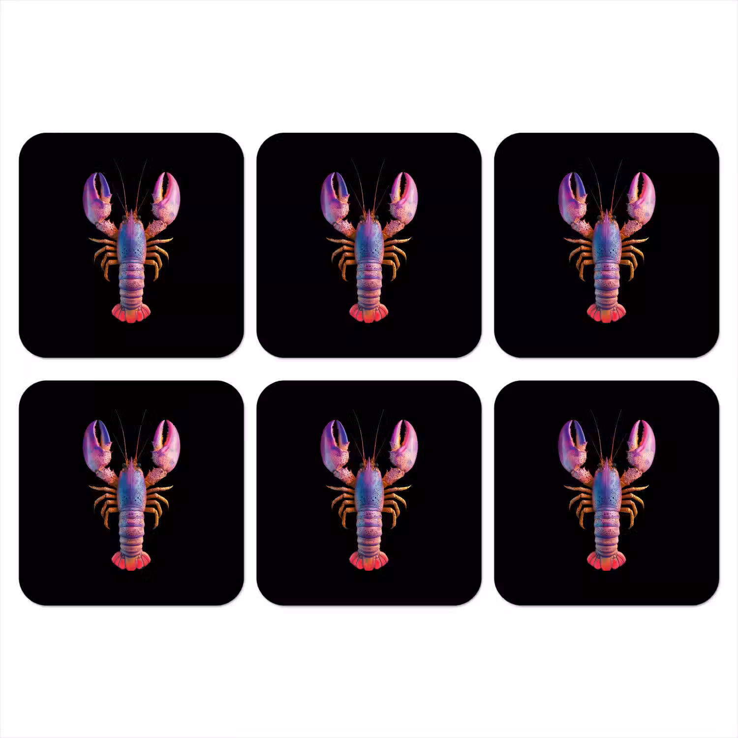 Kreeft - Paars - Roze - Zwart - Stippen - Lila onderzetter kurk middel -3d
