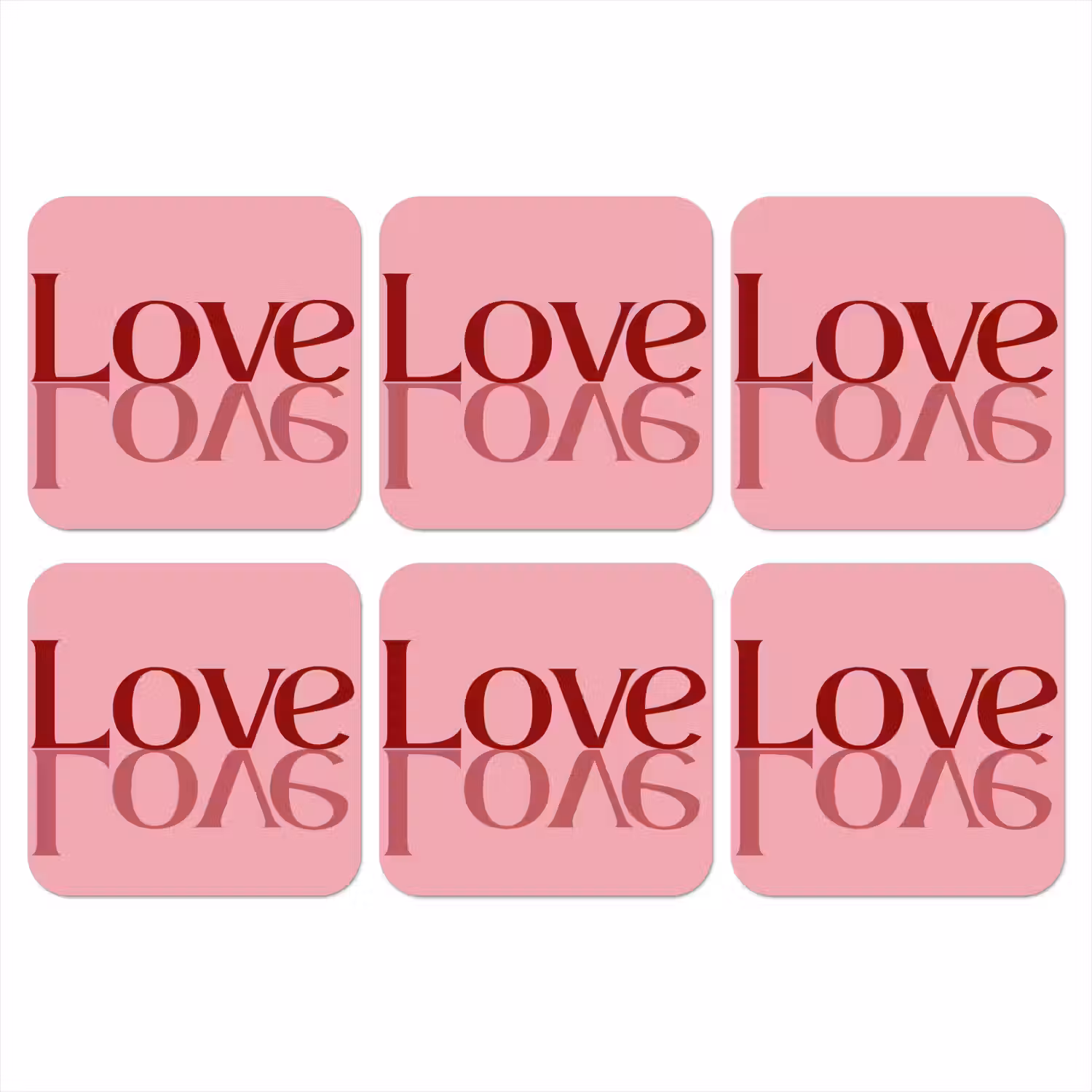 Love - Roze - Spiegeling onderzetter kurk middel -3d