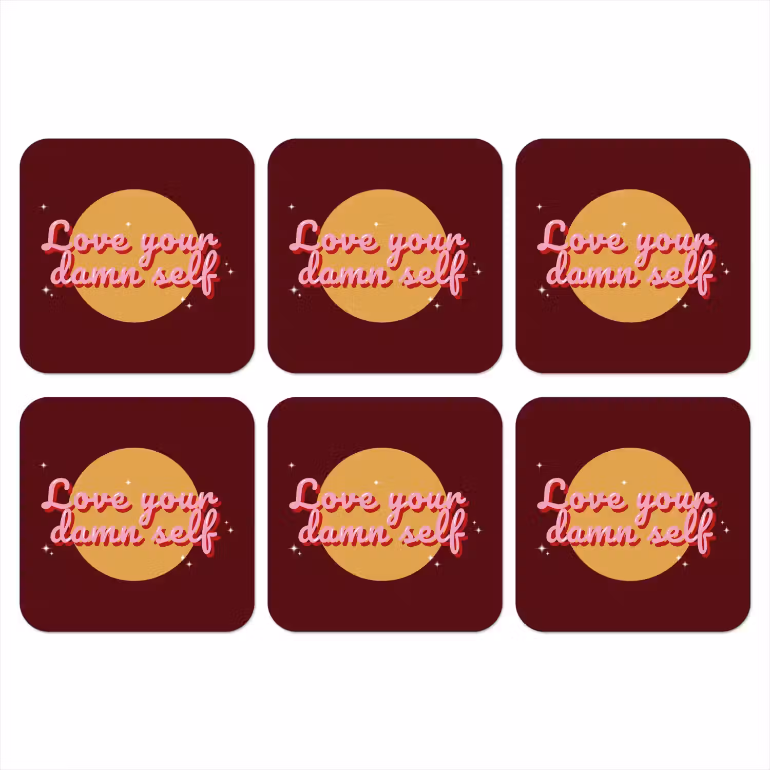 love your damn self - Cirkel - Glitter - Rood onderzetter kurk middel -3d