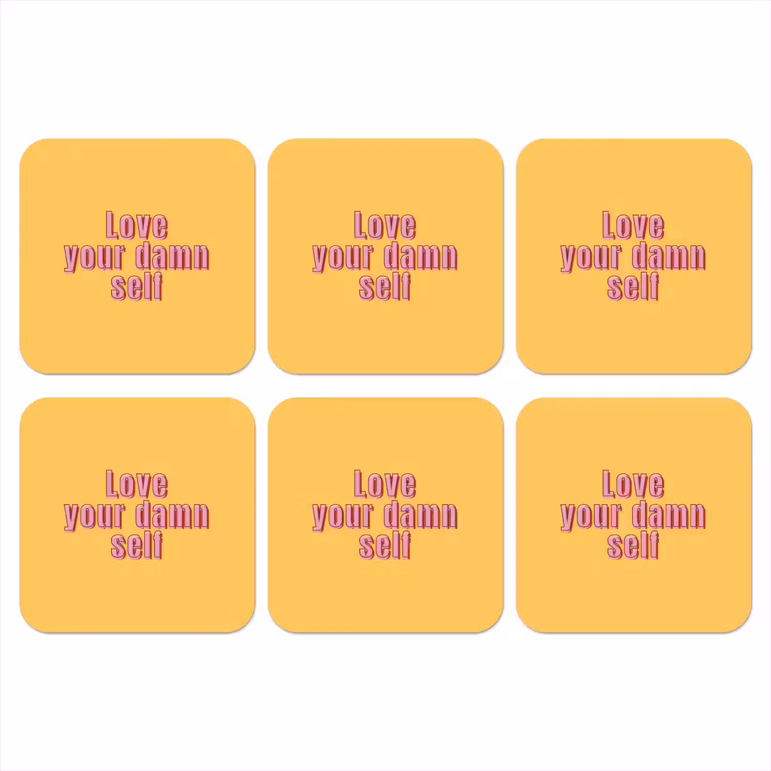 Love yourself - Roze - Geel onderzetter kurk middel -3d