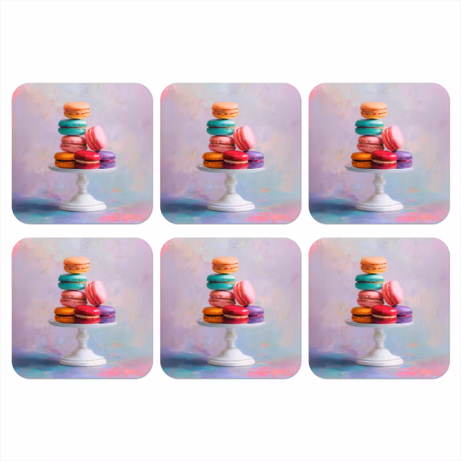 Macarons - Schaal - Pastel - Kleurrijk onderzetter kurk middel -3d