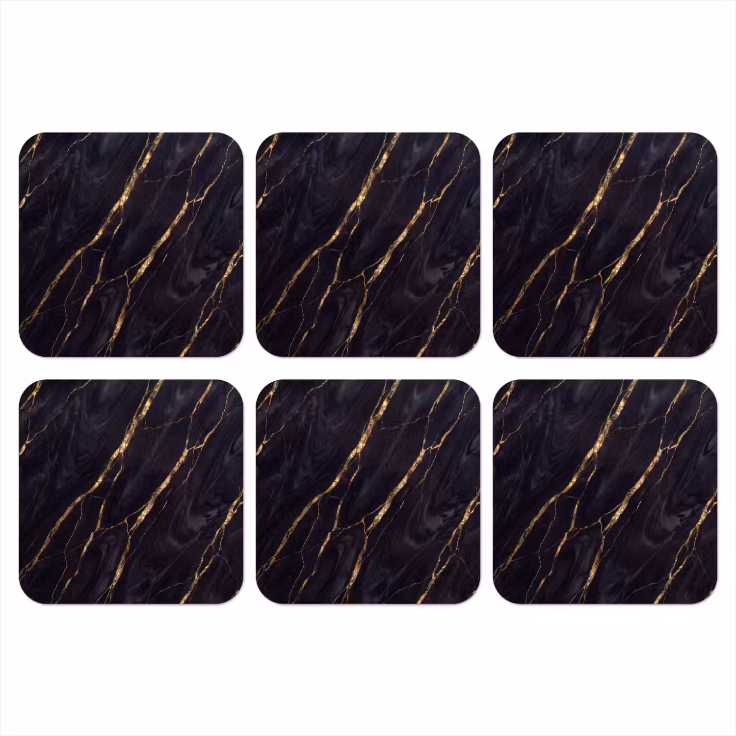 Marmer - Gouden aders - Abstract - Zwart onderzetter kurk middel -3d