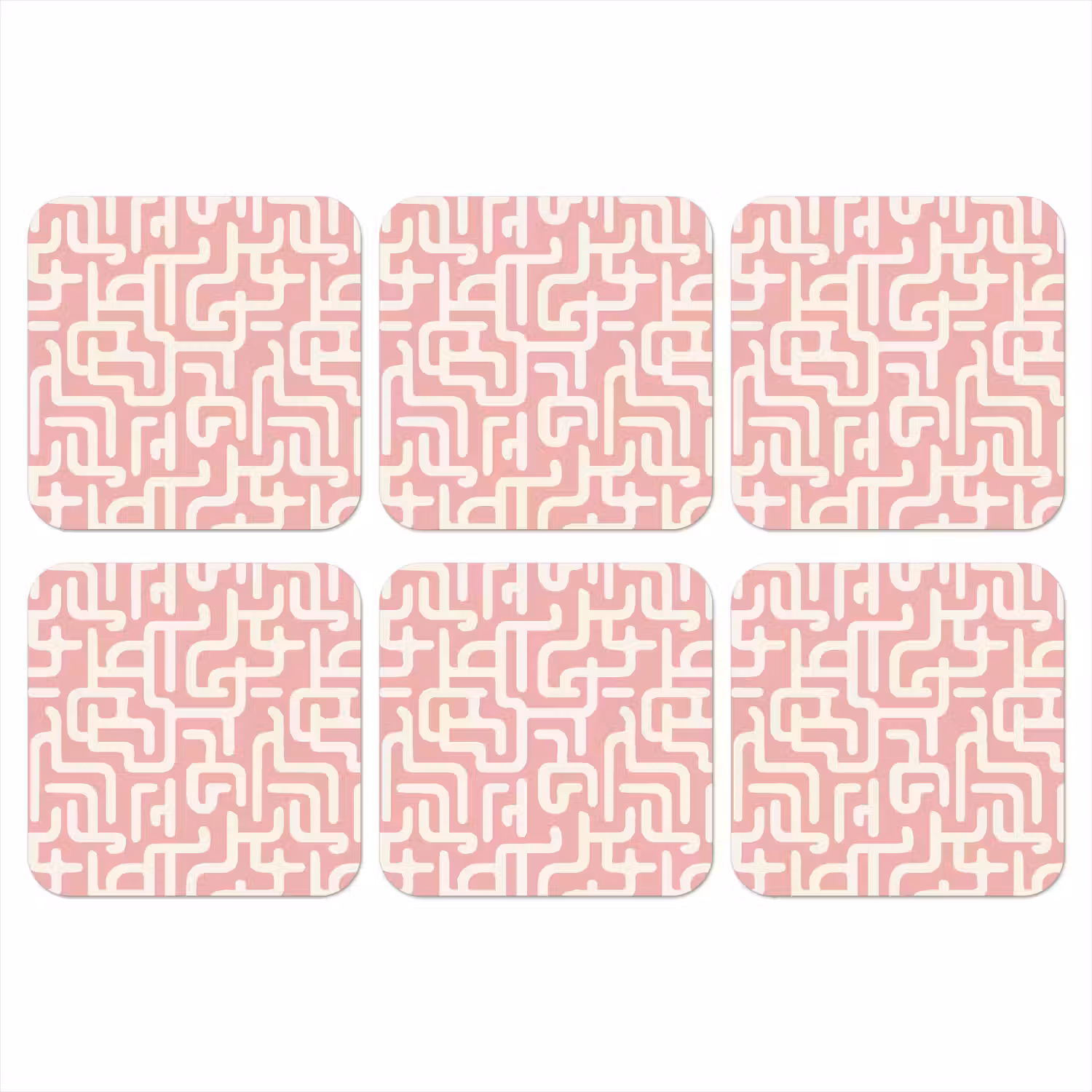 Doolhofpatroon - Roze - Wit - Abstract onderzetter kurk middel 366 -3d