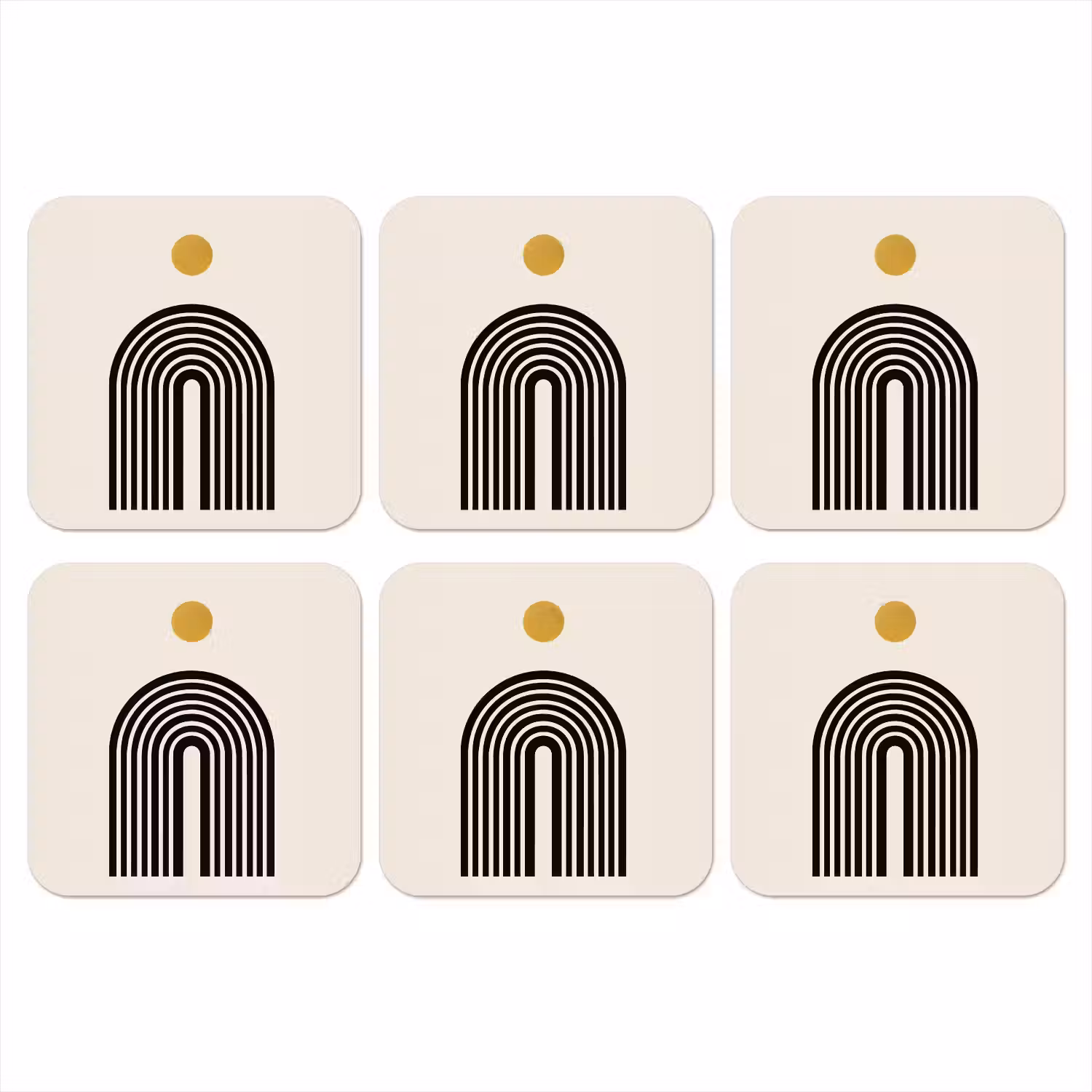 Minimalistisch - Zwarte boog - Gouden cirkel onderzetter kurk middel -3d