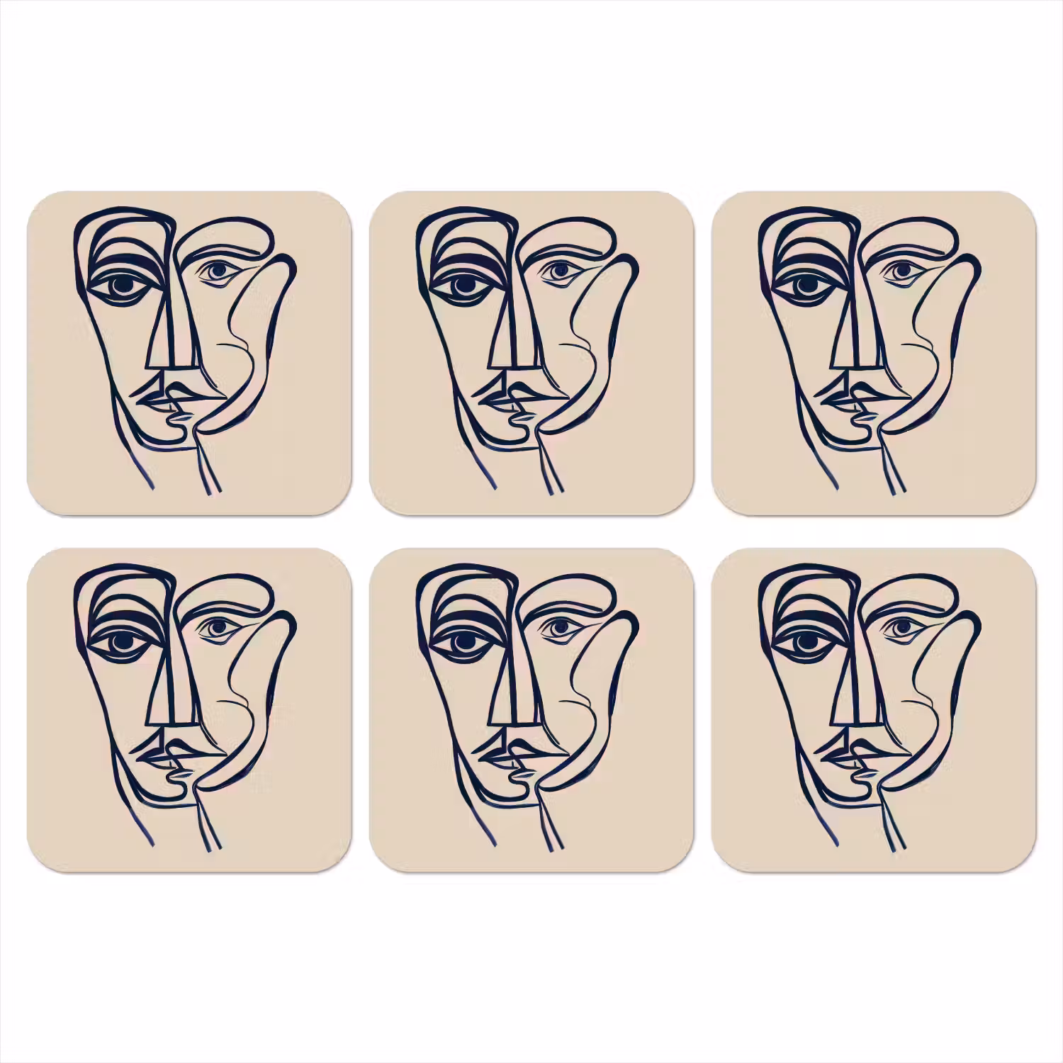 Minimalistisch - Lijnillustratie - Beige - Donkerblauw onderzetter kurk middel -3d