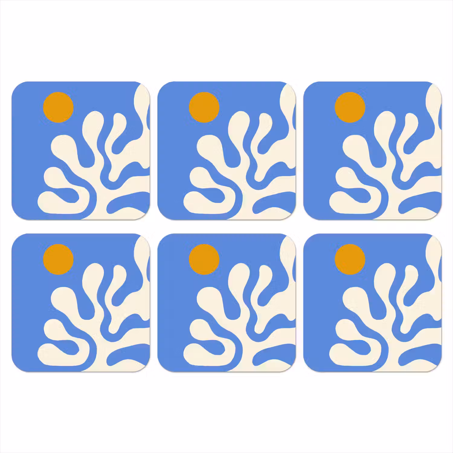 Minimalistisch - Organisch patroon - Blauw onderzetter kurk middel -3d