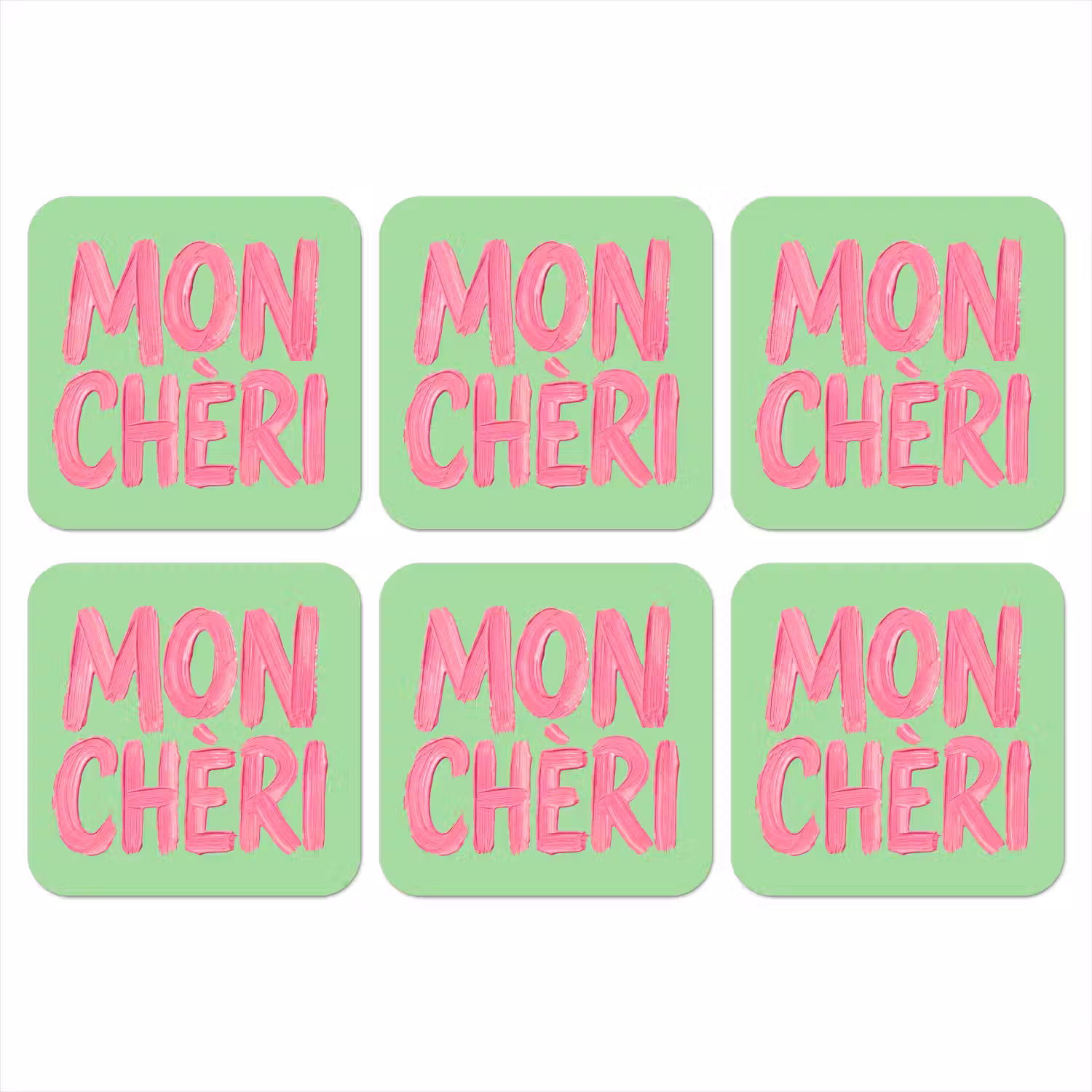Mon cheri - Groen - Roze onderzetter kurk middel -3d