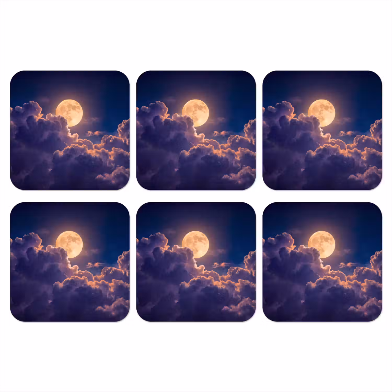 Maan - Wolken - Nacht - Oranje onderzetter kurk middel -3d