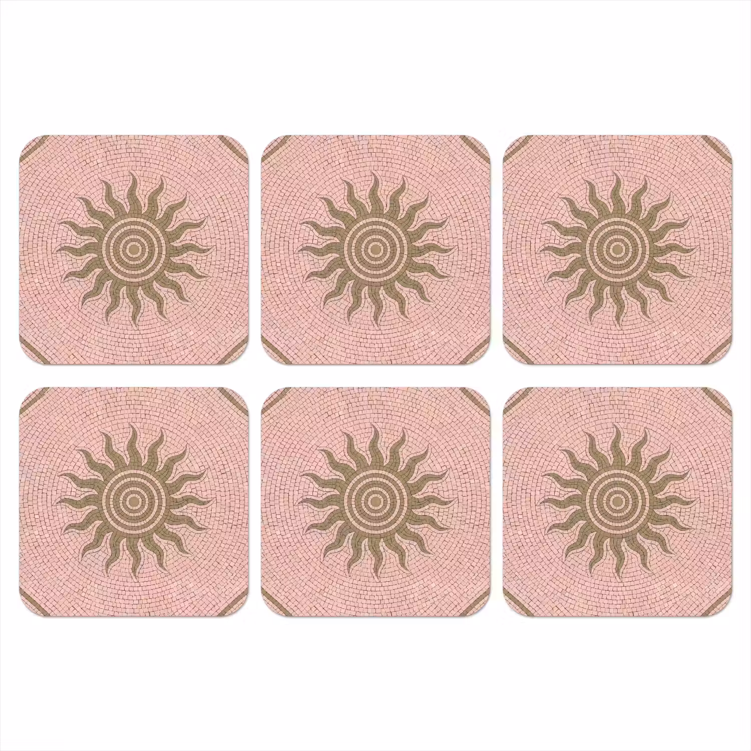 Mozaïek - Zon - Patroon - Klassiek - Roze onderzetter kurk middel -3d