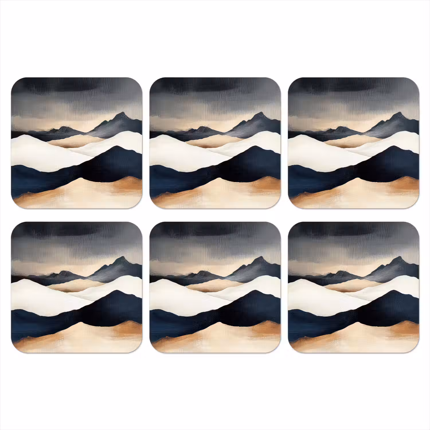 Bergen - Donkerblauw - Landschap onderzetter kurk middel -3d