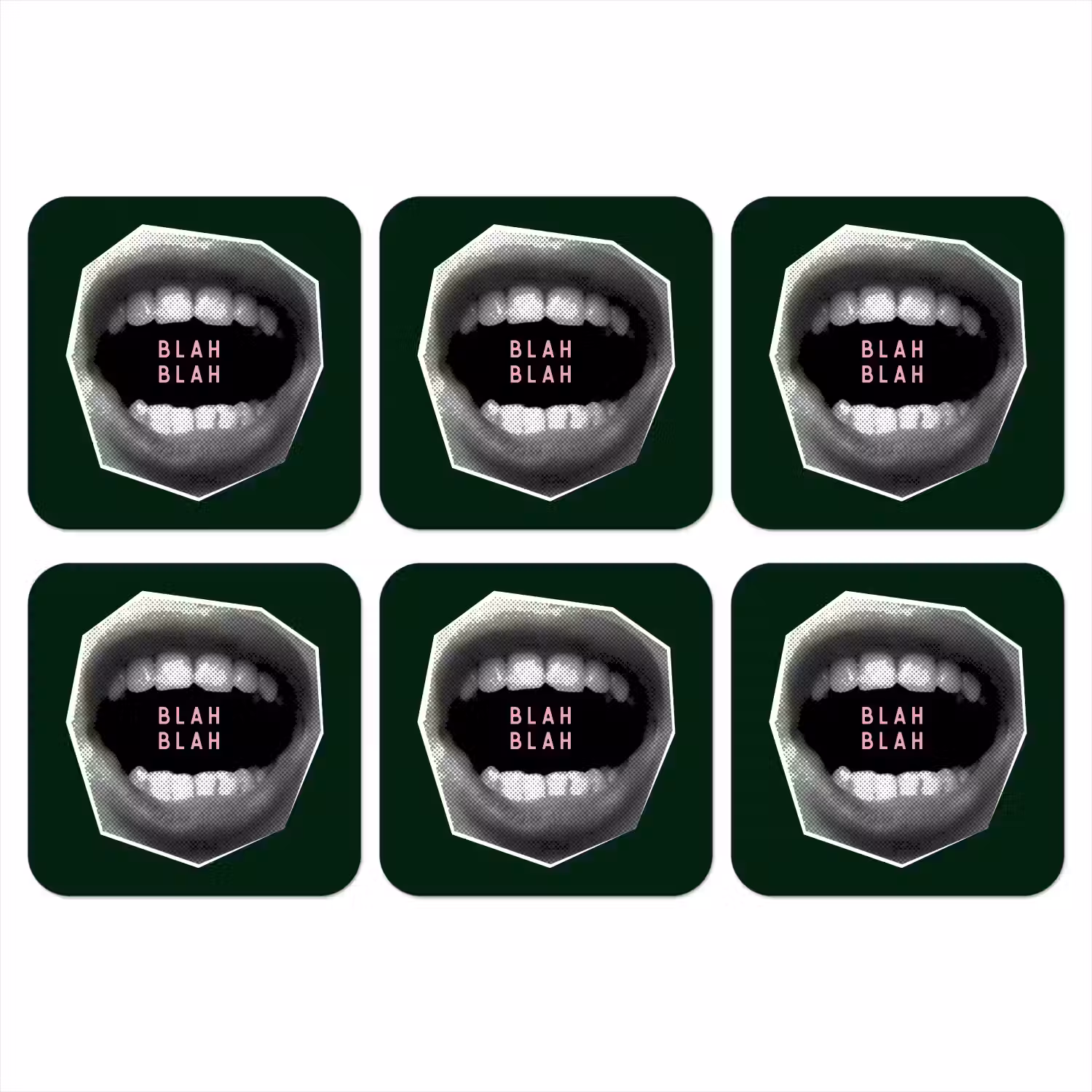 Mond - Groen - Illustratie - BLAH BLAH onderzetter kurk middel -3d