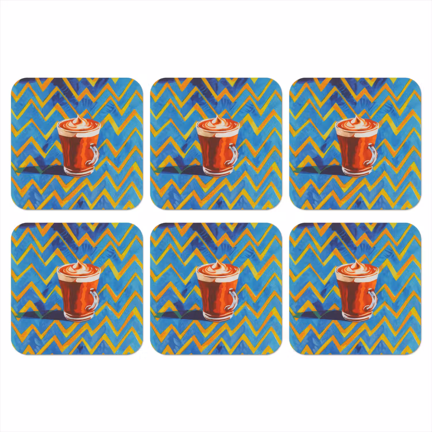 Mok - Koffie - Zigzag - Slagroom onderzetter kurk middel -3d