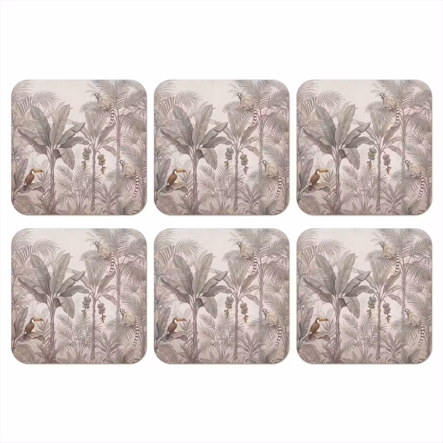 Natuur - Jungle - Ringstaartmaki - Bruin onderzetter kurk middel -3d