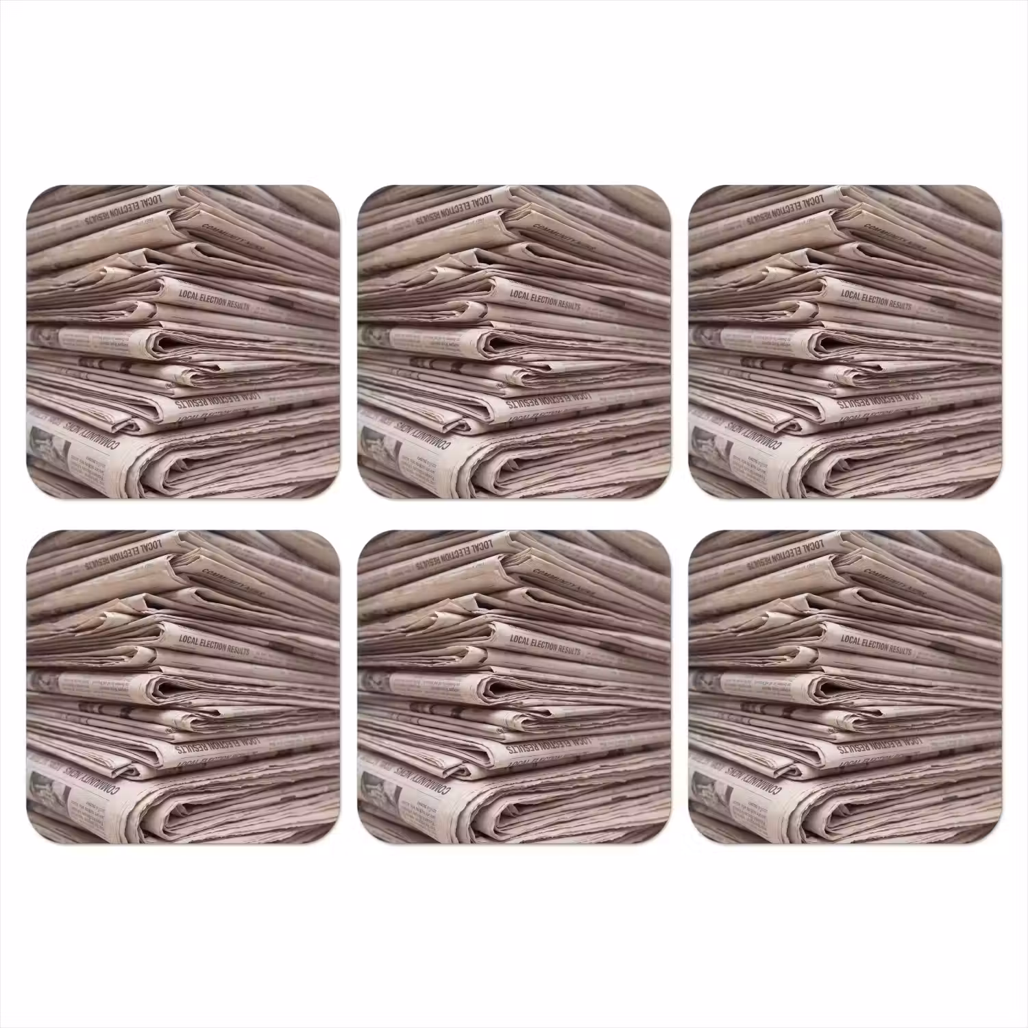 Kranten - Stapel - Nieuws - Vintage - Beige onderzetter kurk middel -3d
