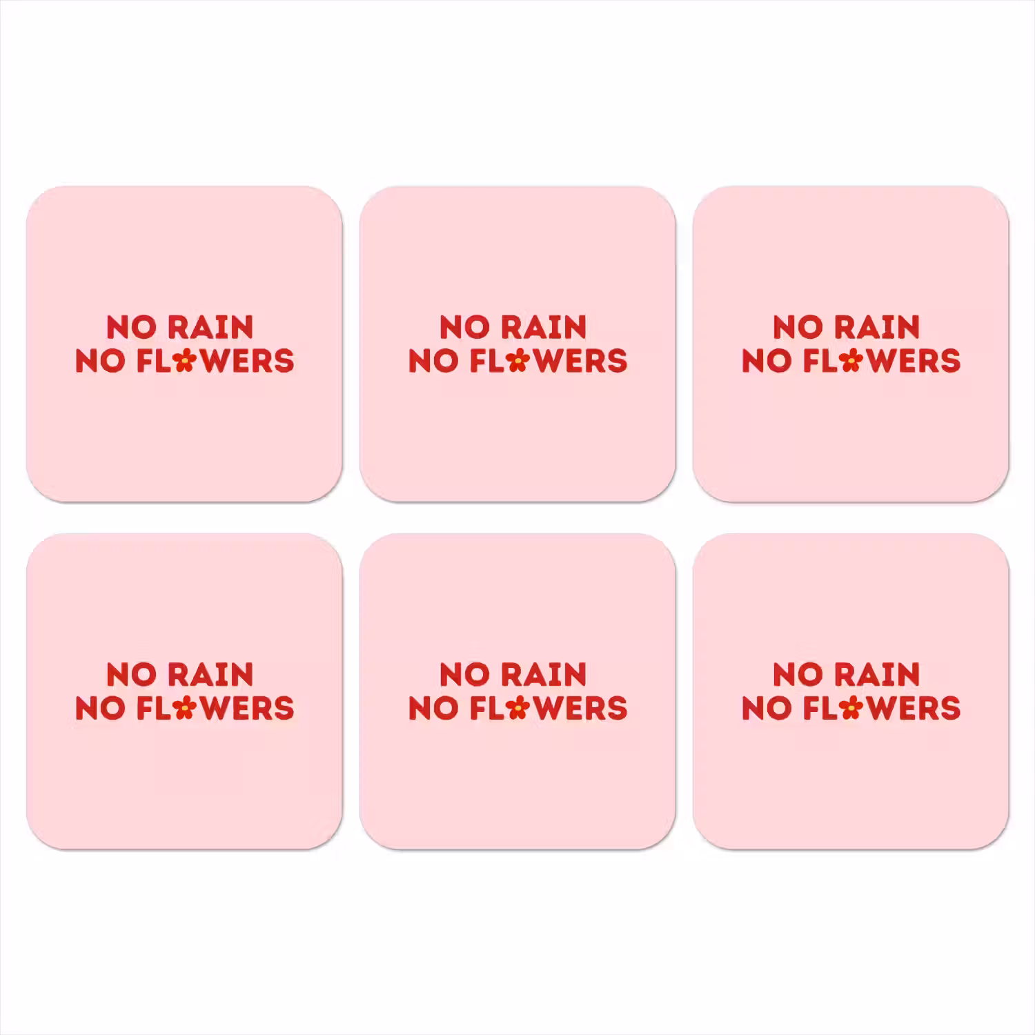 No rain no flowers - Minimalistisch - Roze - Bloem onderzetter kurk middel -3d