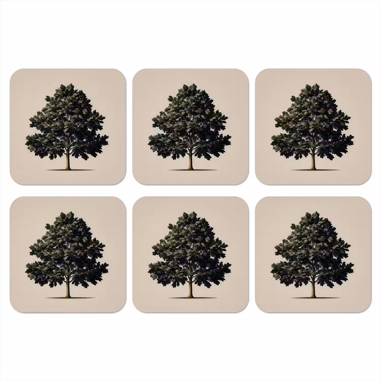 Eikenboom - Schaduw - Egaal onderzetter kurk middel -3d