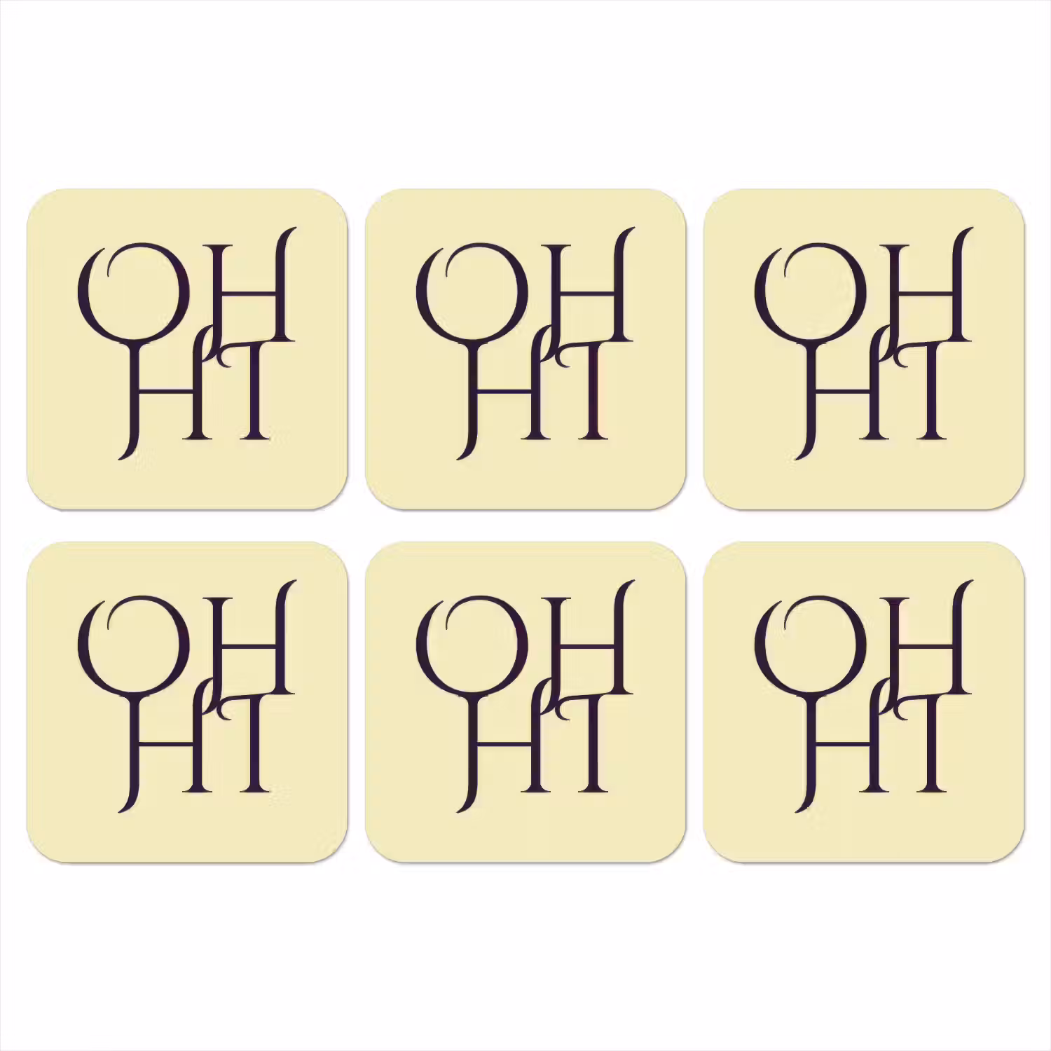 Oh hi - Geel - Monogram onderzetter kurk middel -3d