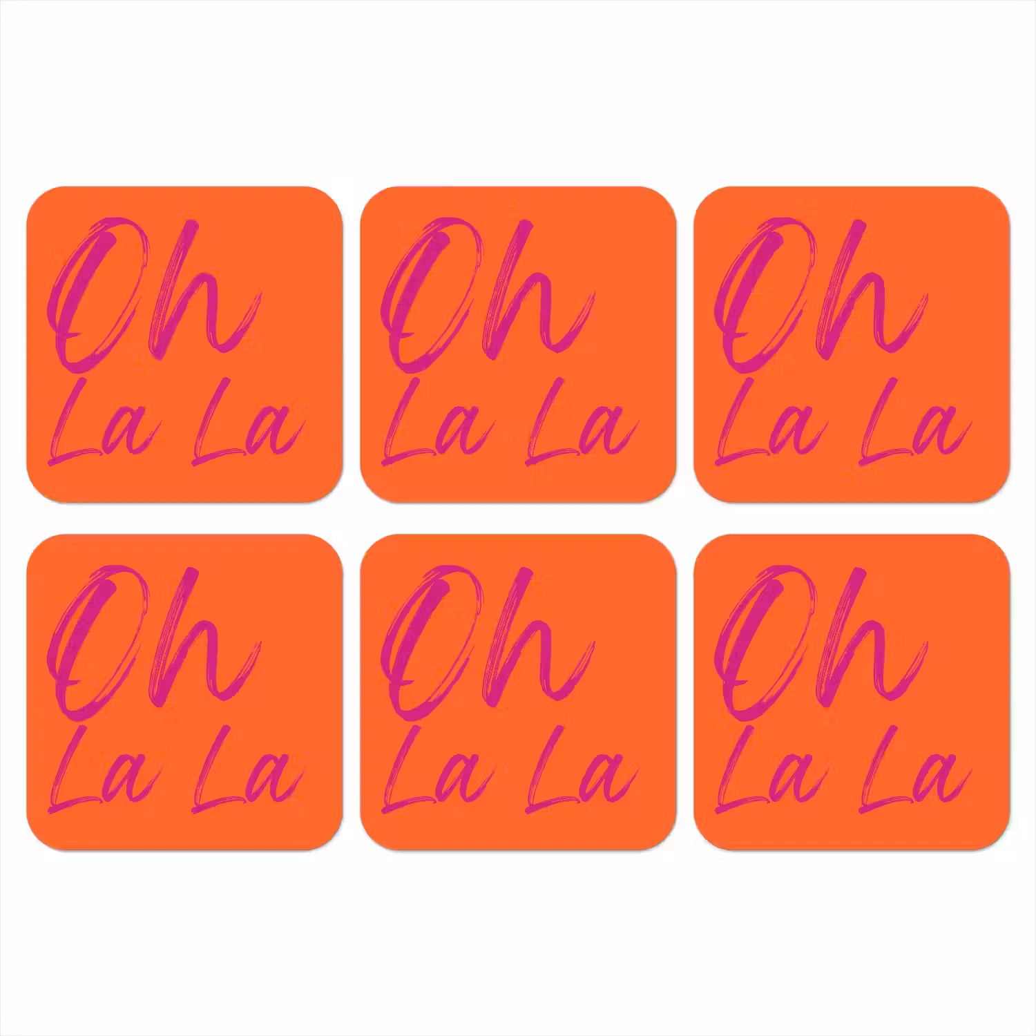 Oh la la - Oranje - Roze - Grafisch onderzetter kurk middel -3d