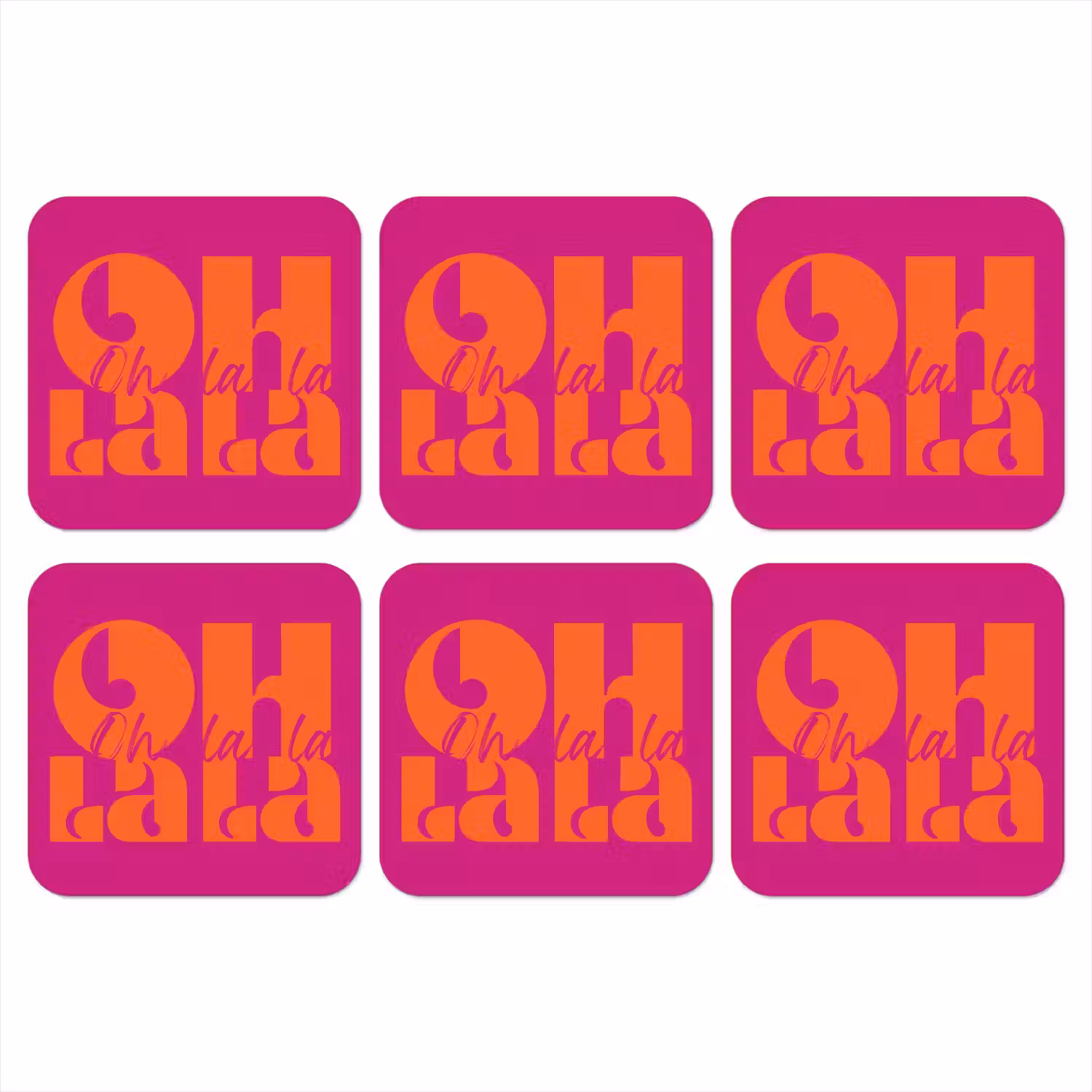 Oh la la - Roze - Oranje - Gestapelde letters onderzetter kurk middel -3d