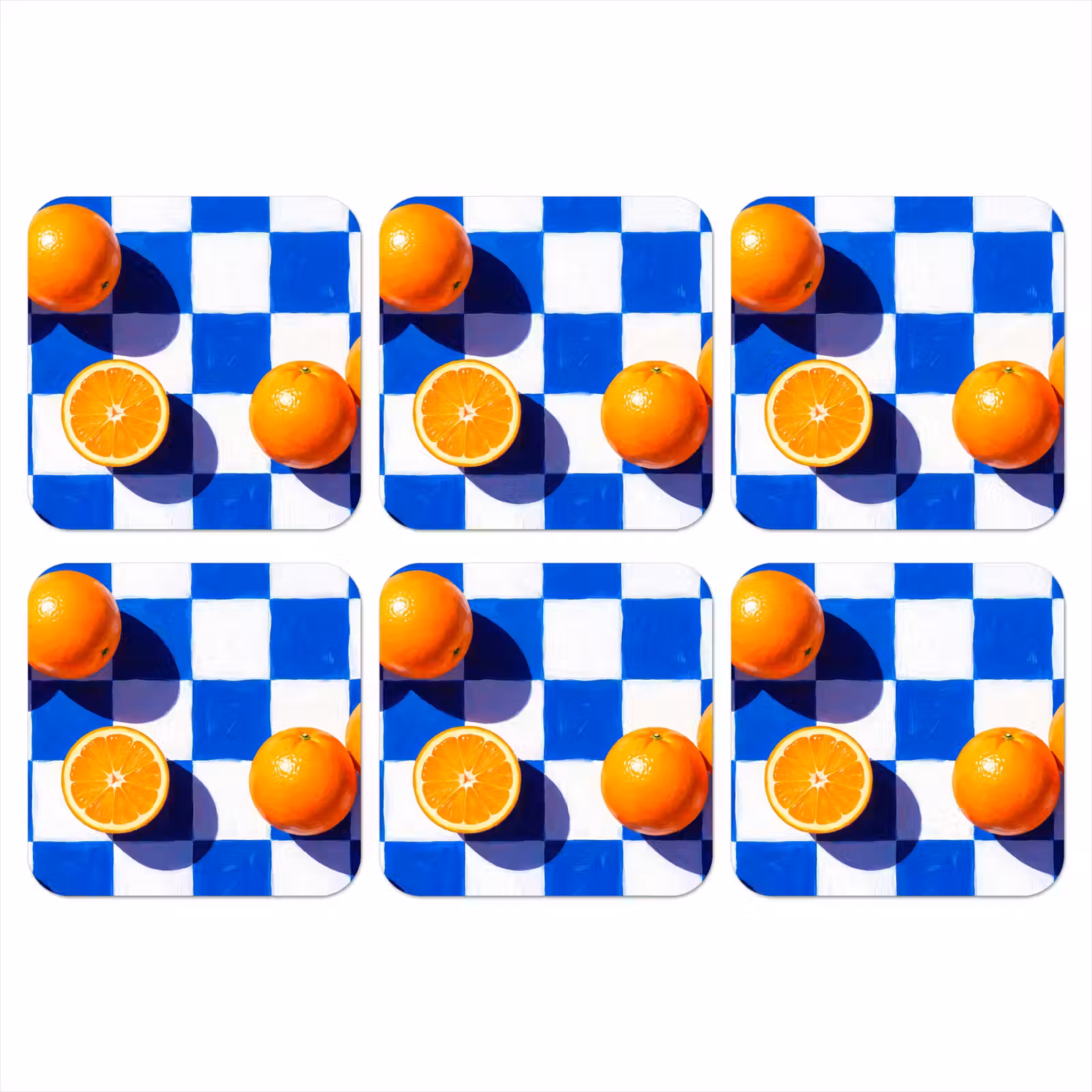 Coaster - Orange - Checkered - Food - Sinaasappel - Geruit - Eten onderzetter kurk middel